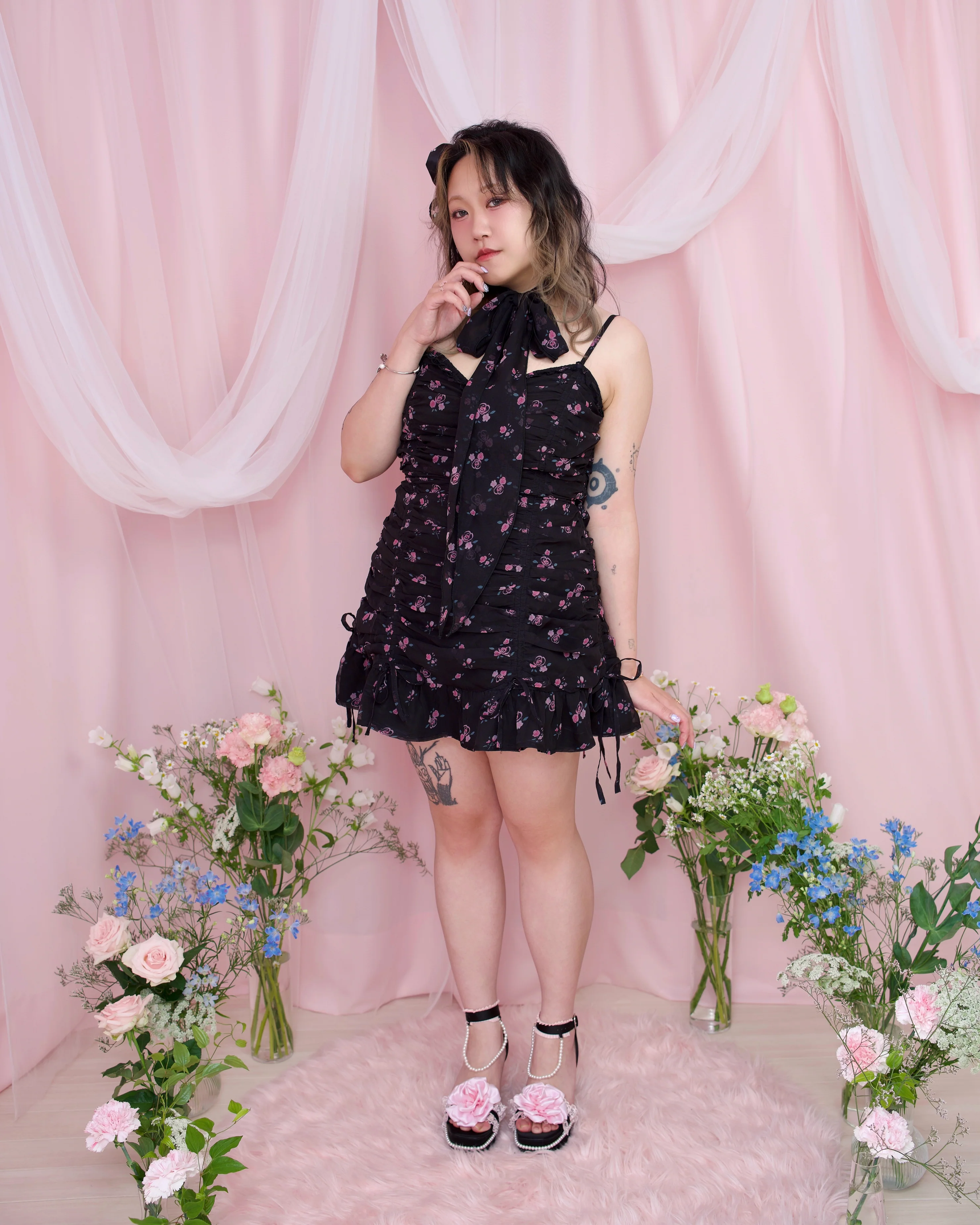 Claire De Lune Dress - Black x Pink Floral // PREORDER - Image 3