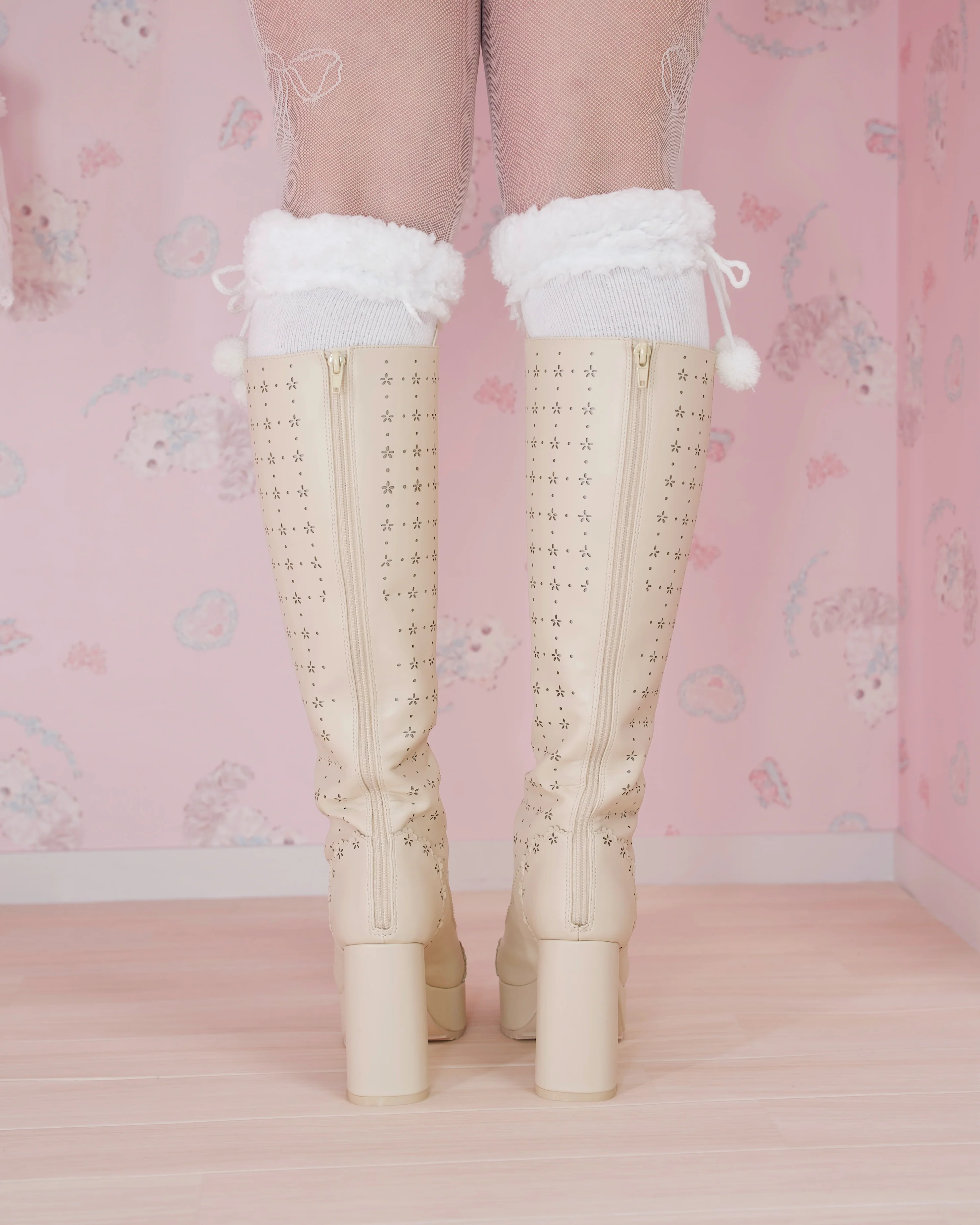 Sweet Obsession Knee-High Lace Up Boots - Vanilla - Image 3