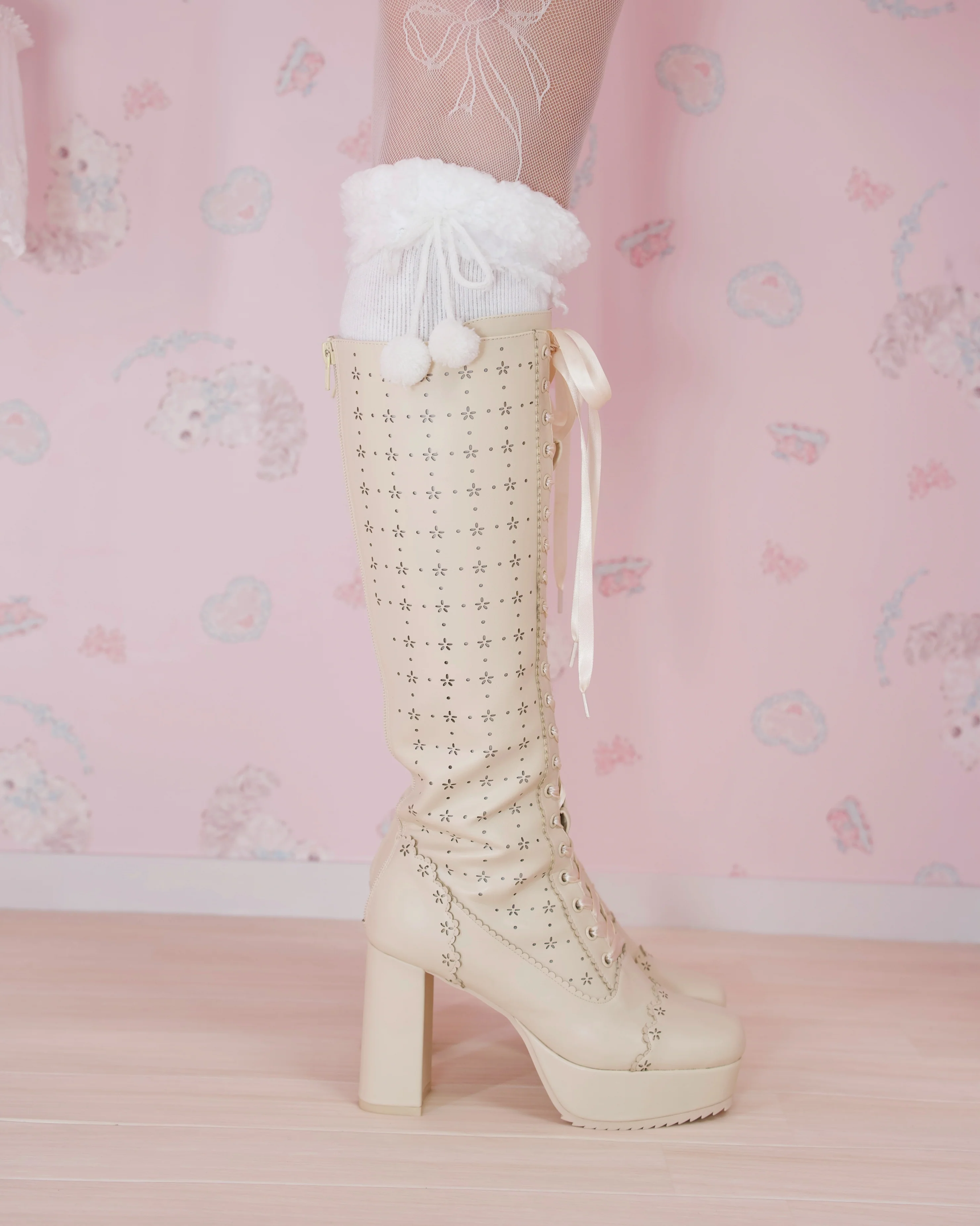 Sweet Obsession Knee-High Lace Up Boots - Vanilla - Image 5