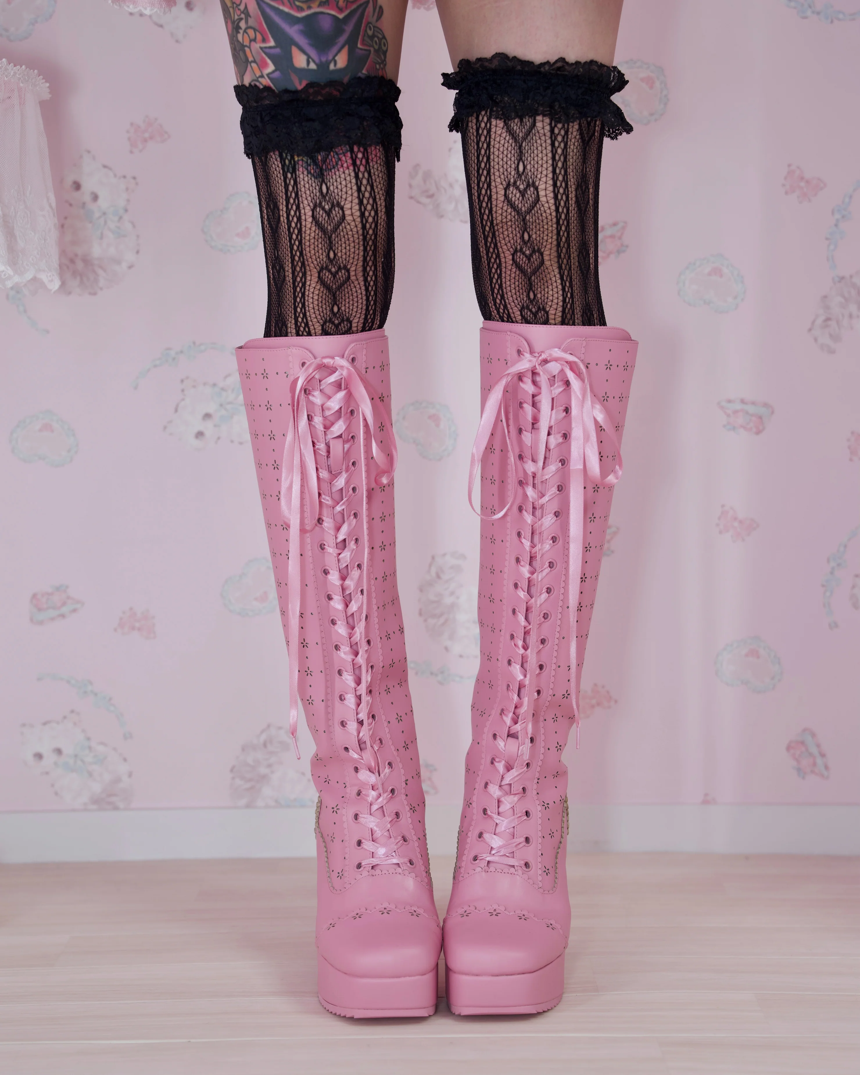 Sweet Obsession Knee-High Lace Up Boots - Raspberry - Image 6