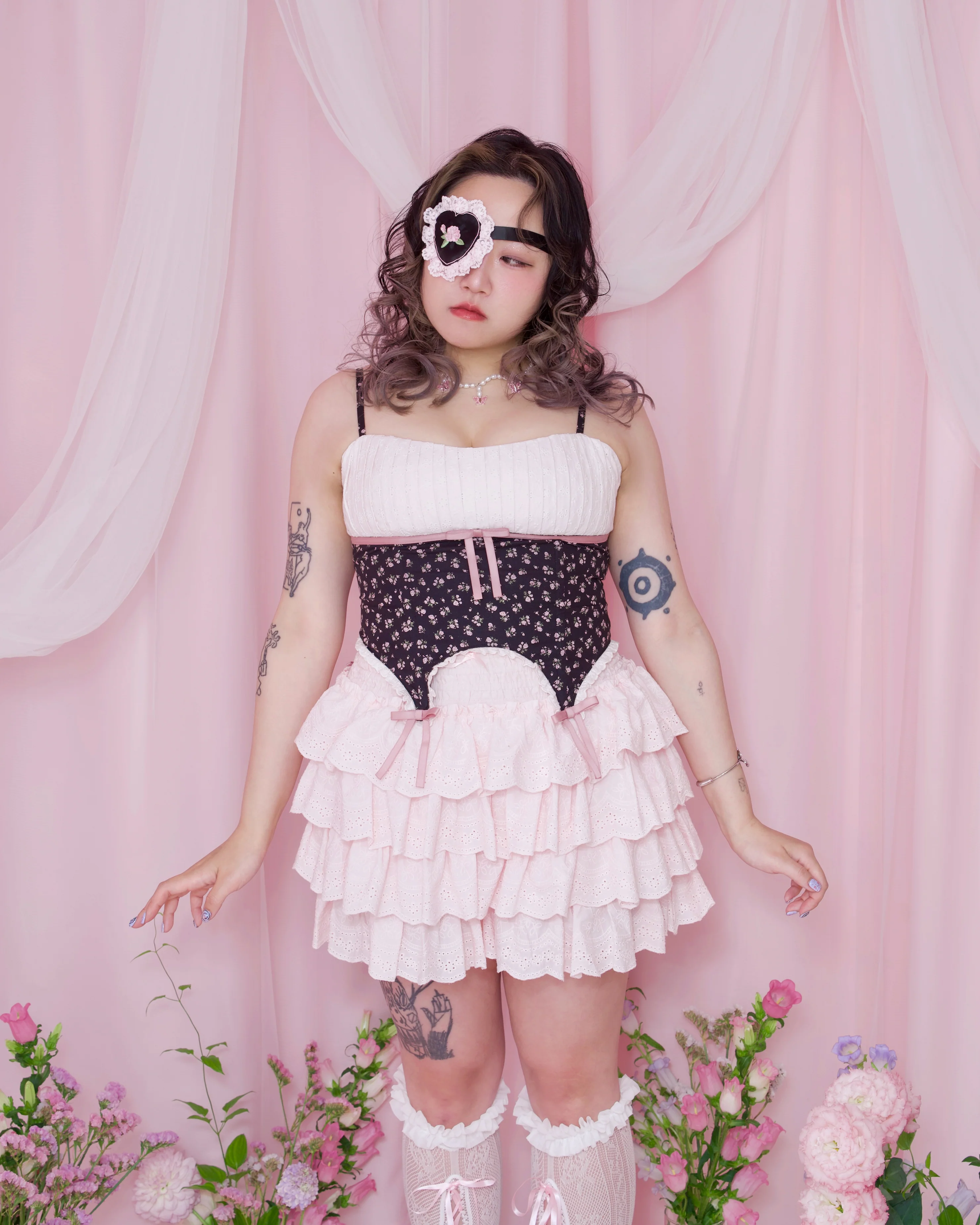 Ribbon Drop Bustier - Black x Pink