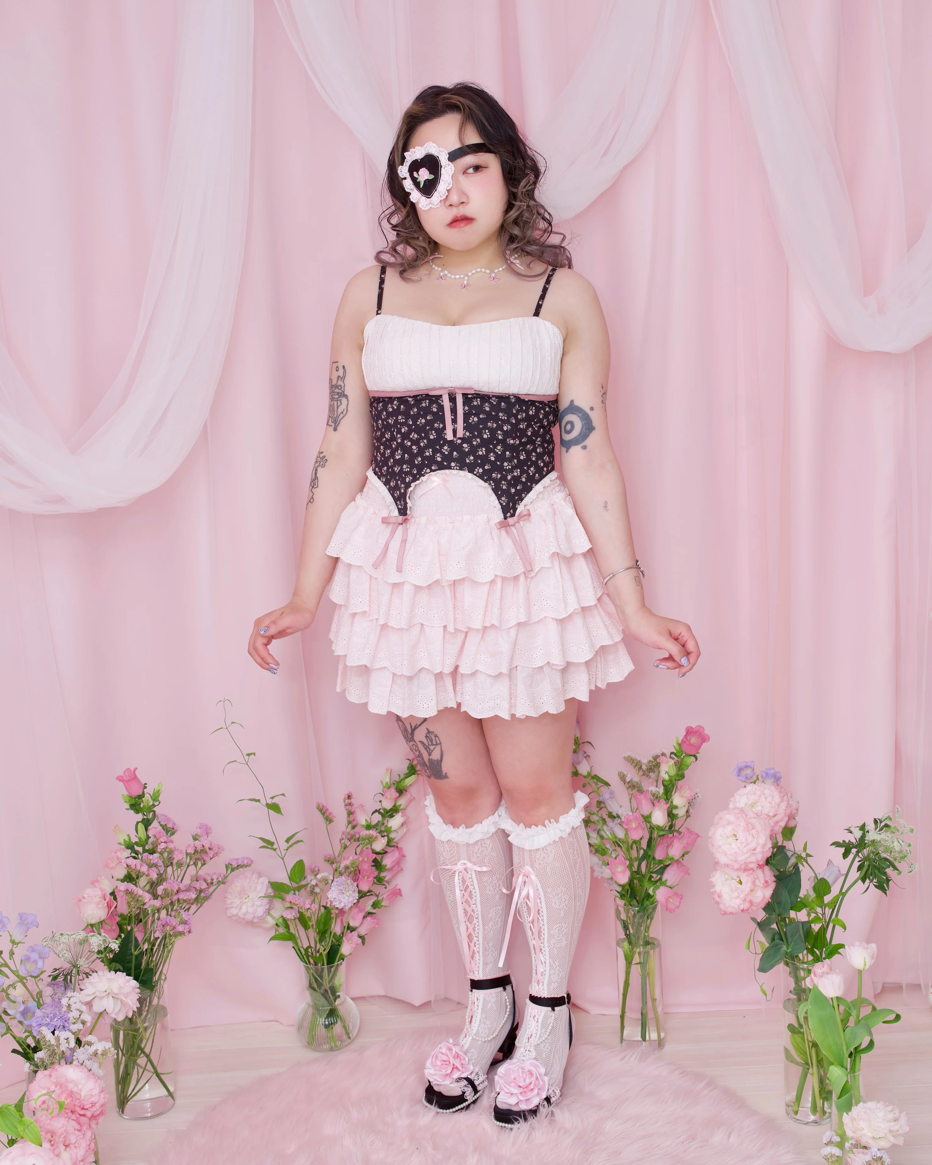 Ribbon Drop Bustier - Black x Pink - Image 2