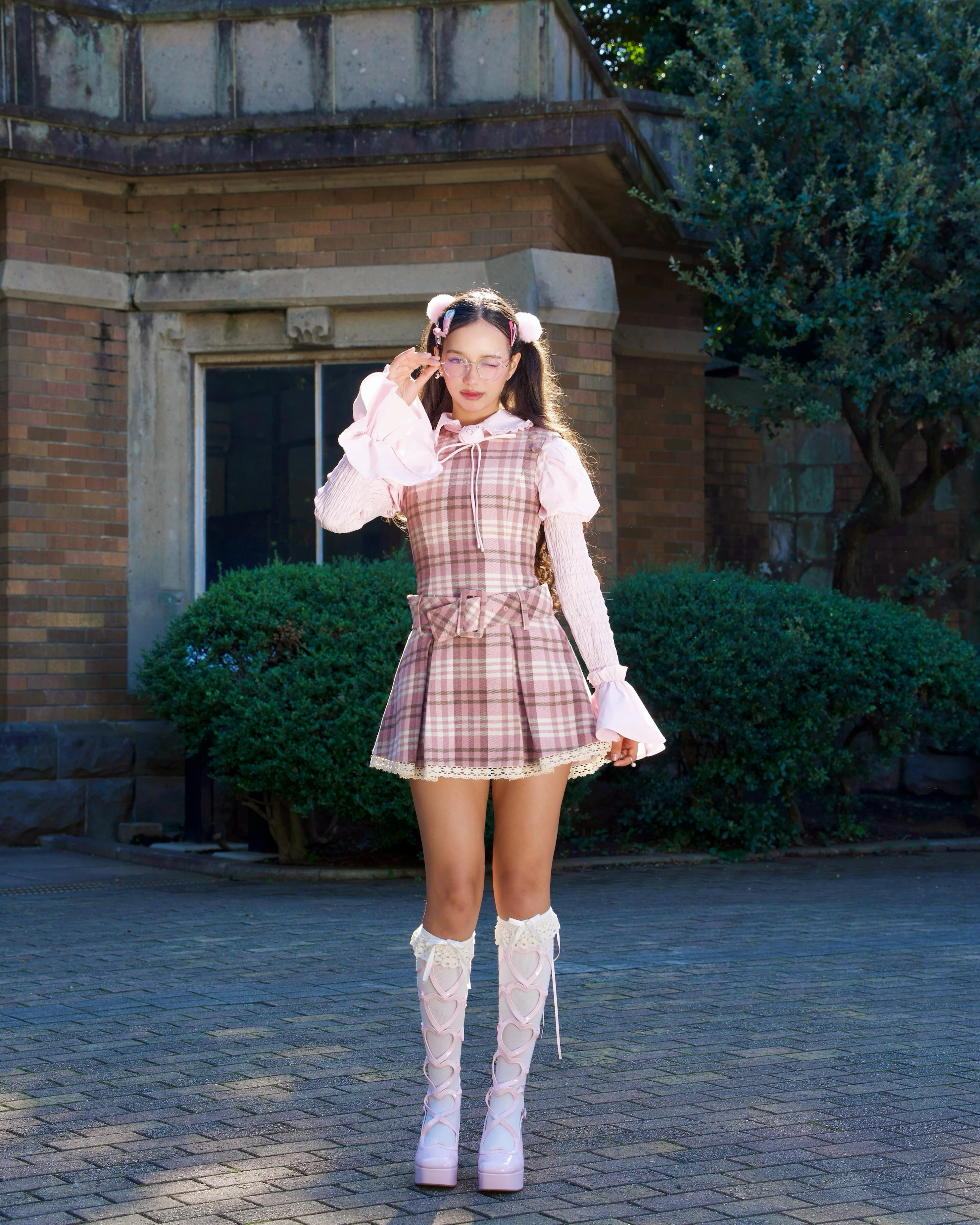 Darling Detective’s Cape Dress - Pink x Brown Neapolitan Check - Image 4
