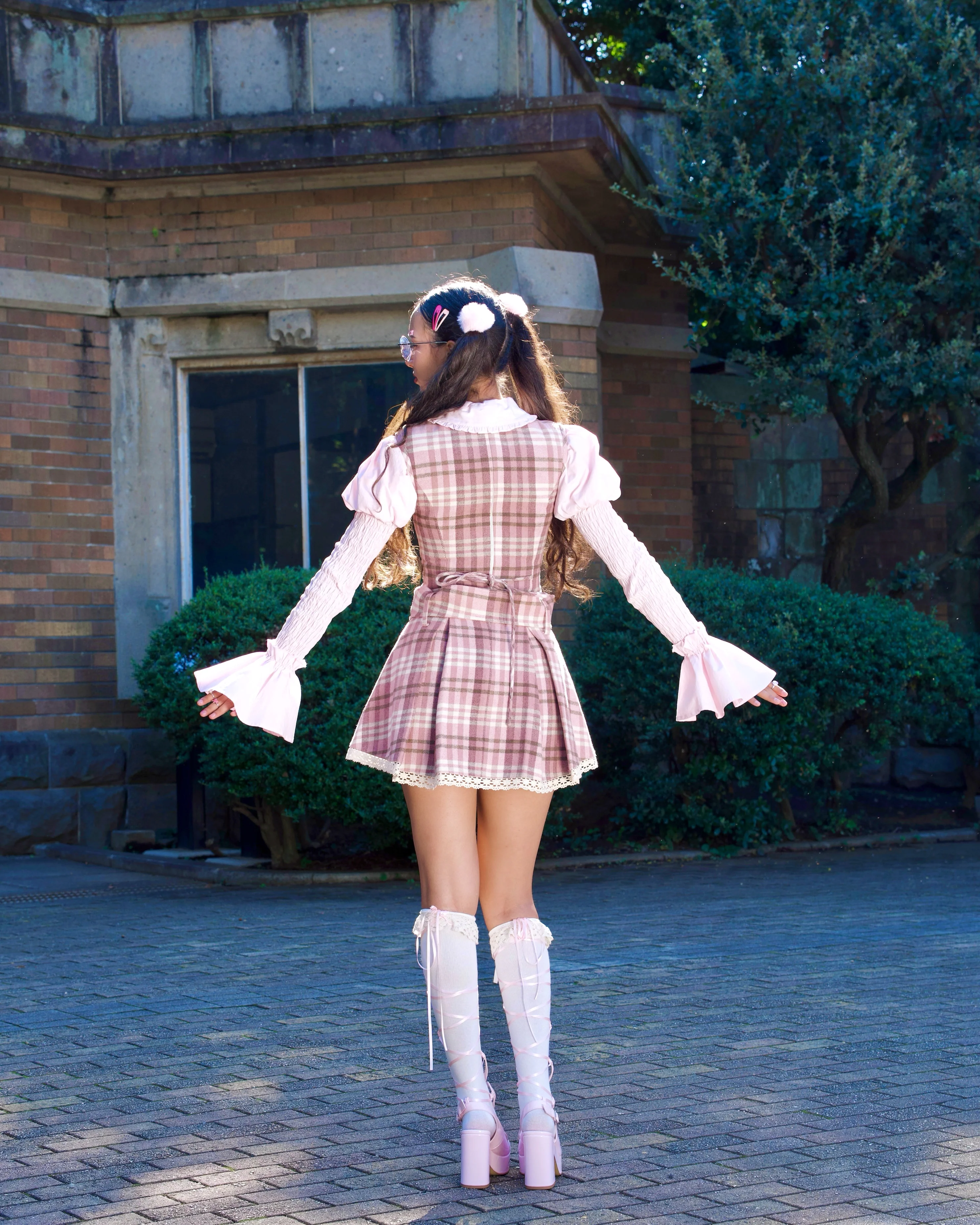 Darling Detective’s Cape Dress - Pink x Brown Neapolitan Check - Image 5
