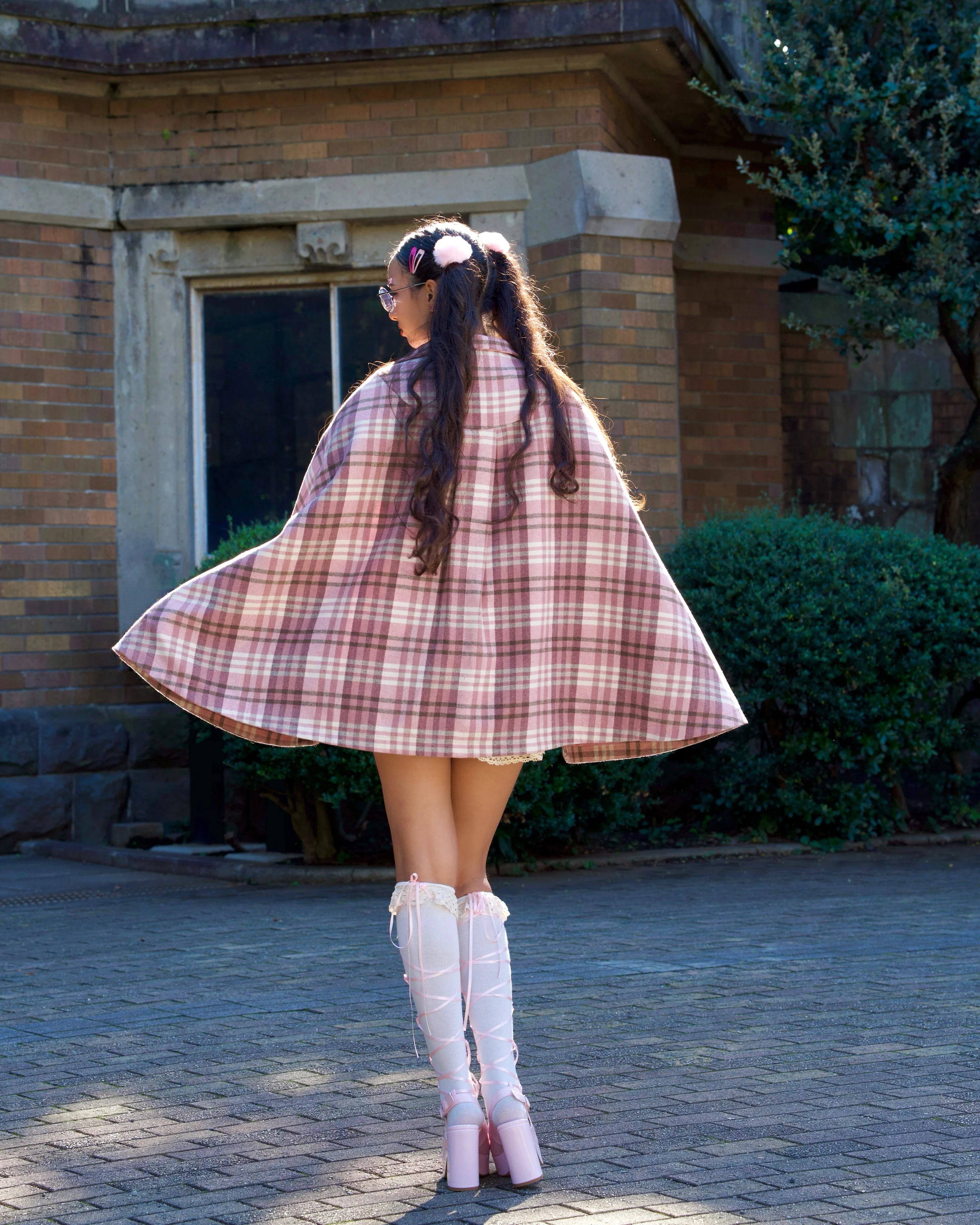 Darling Detective’s Cape Dress - Pink x Brown Neapolitan Check - Image 9