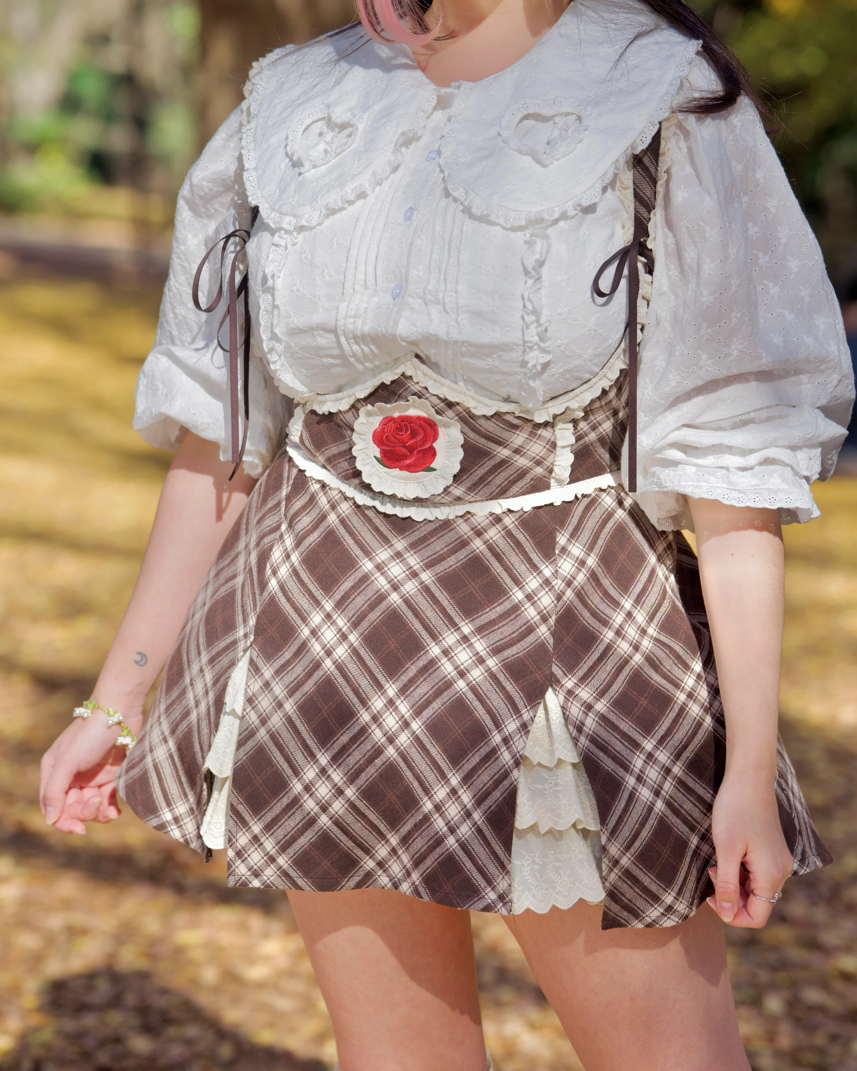 Lacy Biscuit Corset Skirt - Brown Check - Image 8