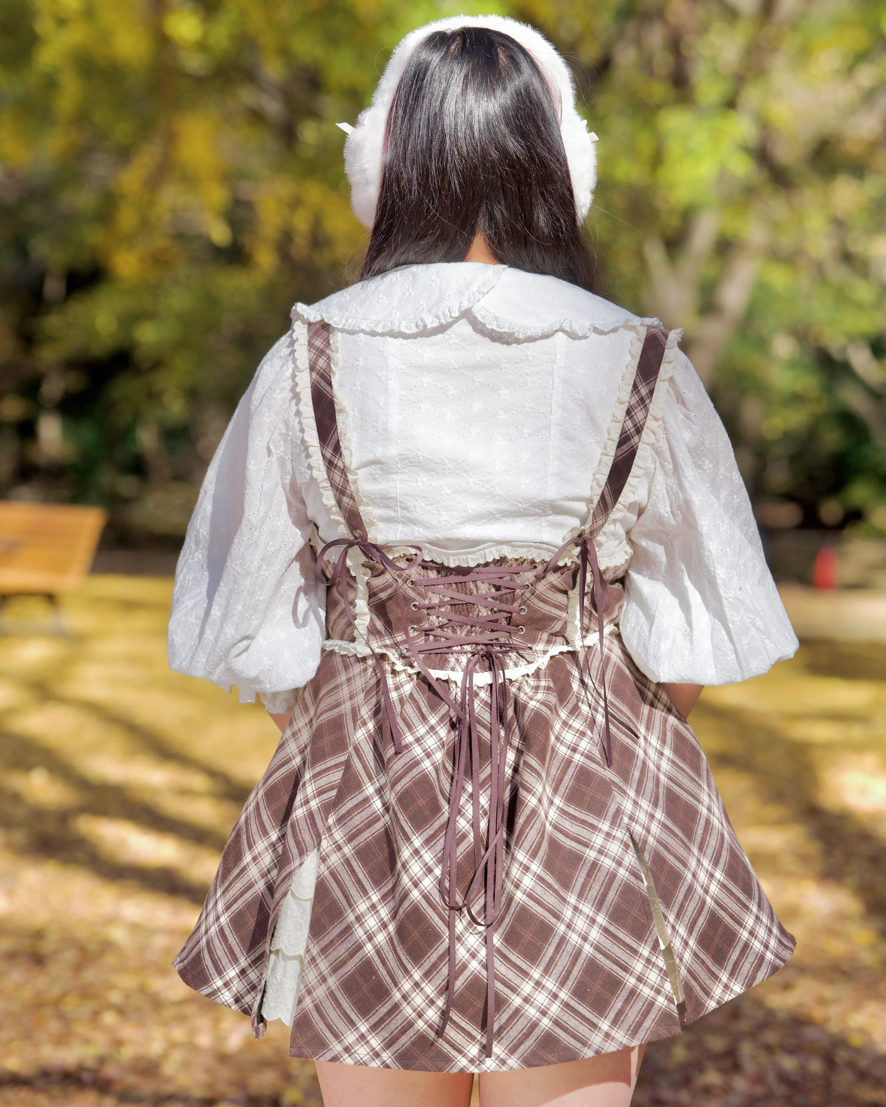 Lacy Biscuit Corset Skirt - Brown Check - Image 9