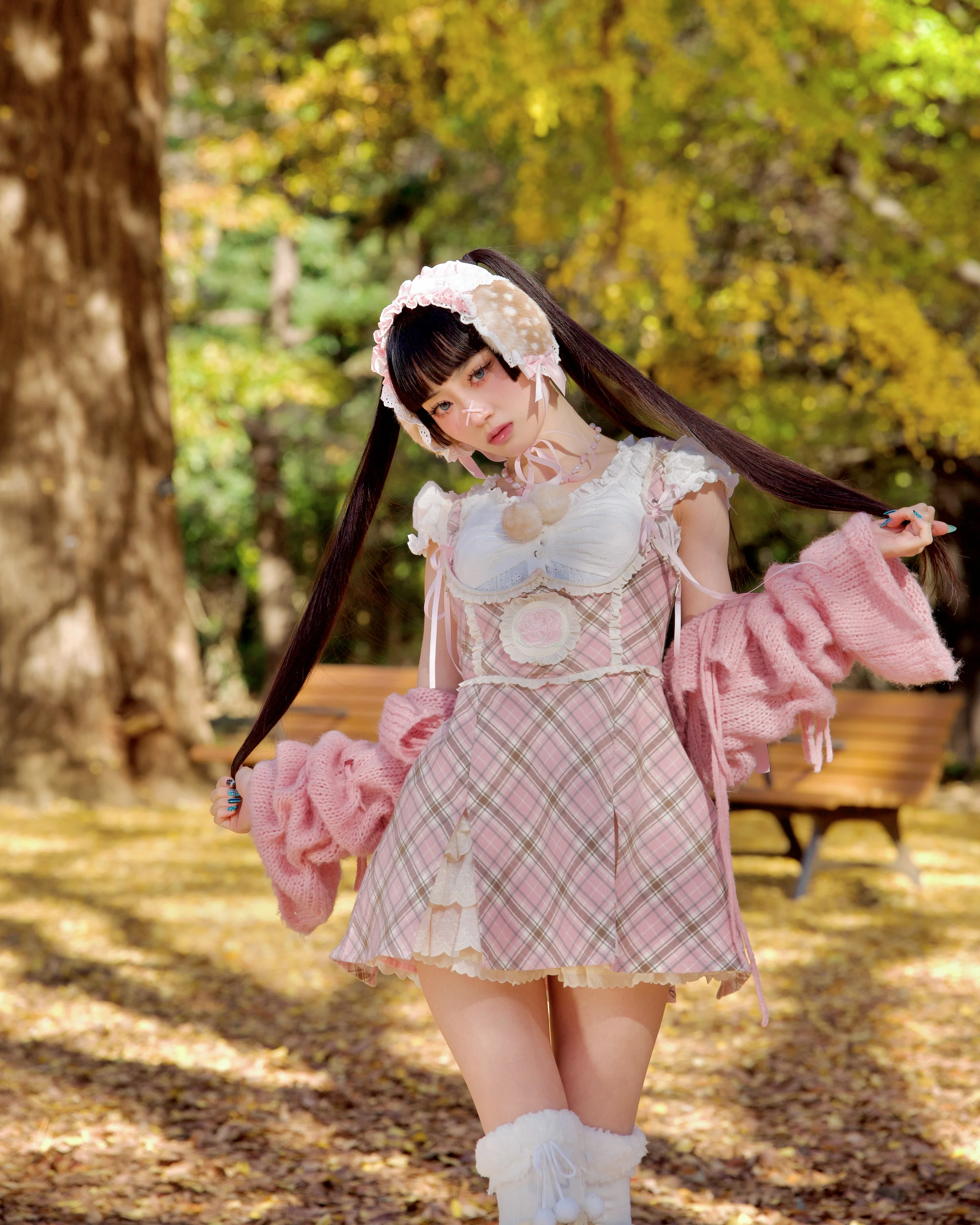 Lacy Biscuit Corset Skirt - Pink Check