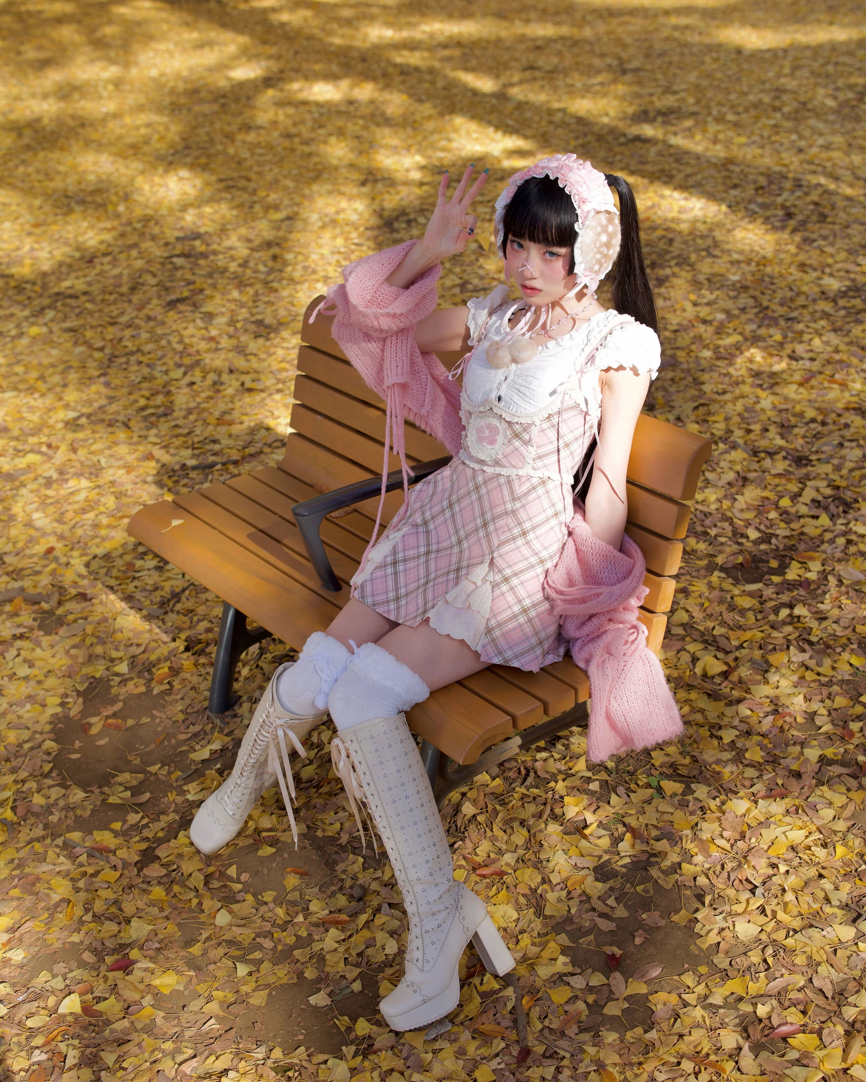 Lacy Biscuit Corset Skirt - Pink Check - Image 4