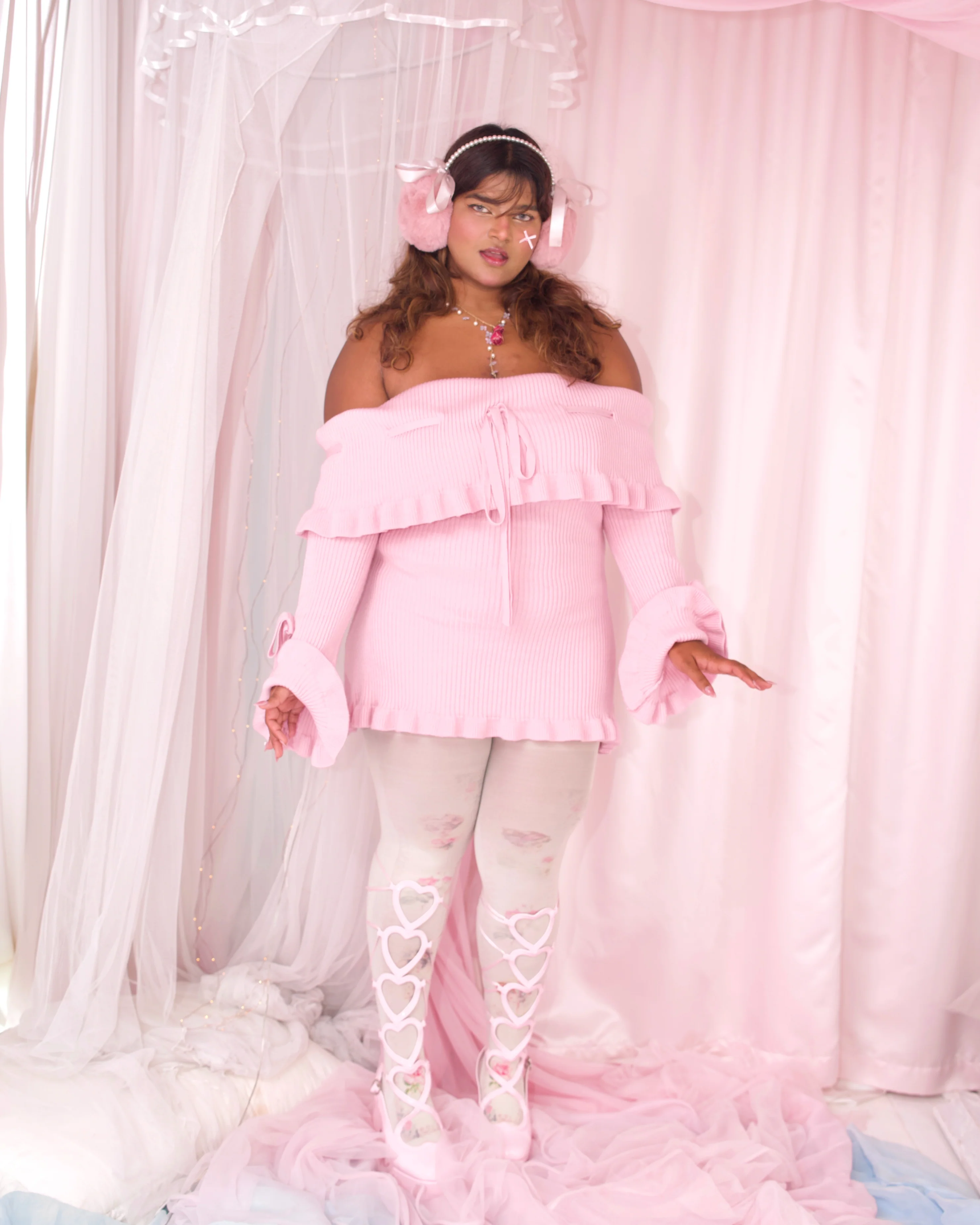 Darling Reverie Off Shoulder Knit Dress - Pink - Image 4