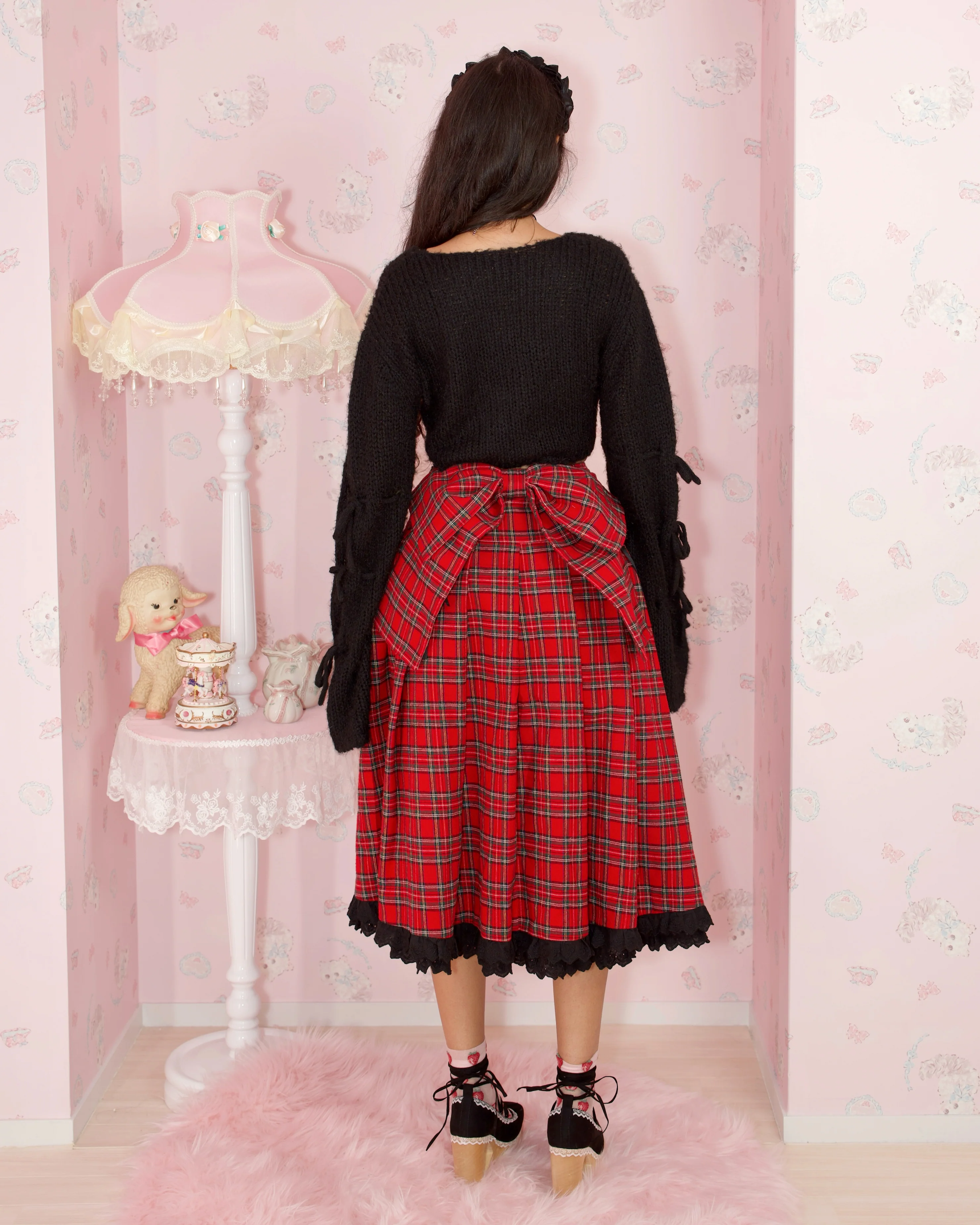 Elegant Ribbon Long Skirt - Red - Image 3