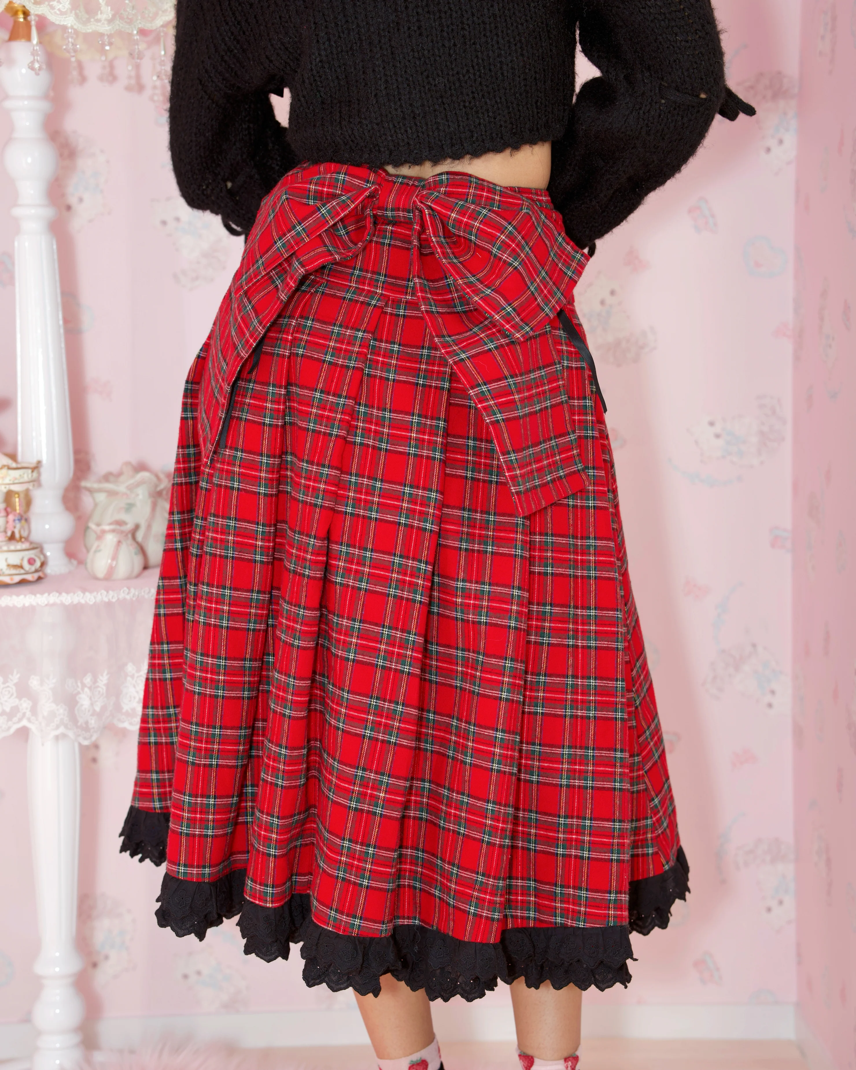 Elegant Ribbon Long Skirt - Red - Image 4
