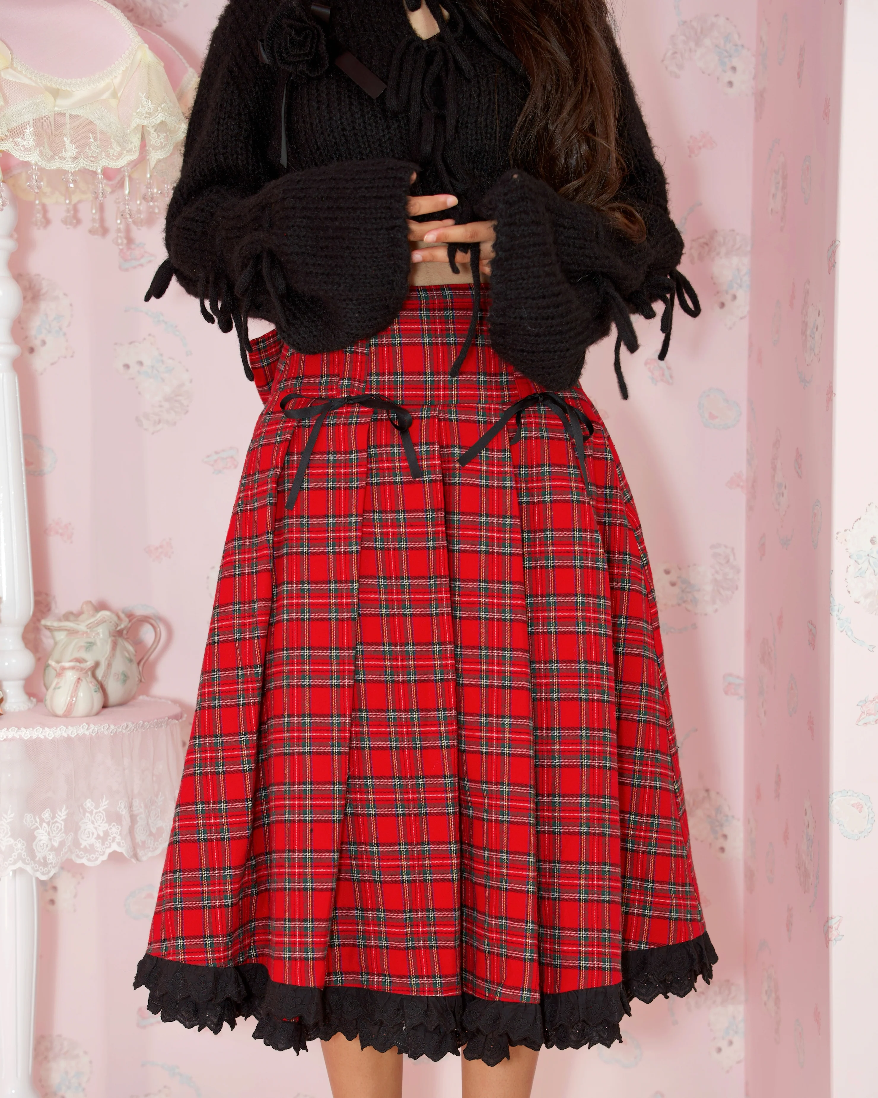 Elegant Ribbon Long Skirt - Red - Image 5