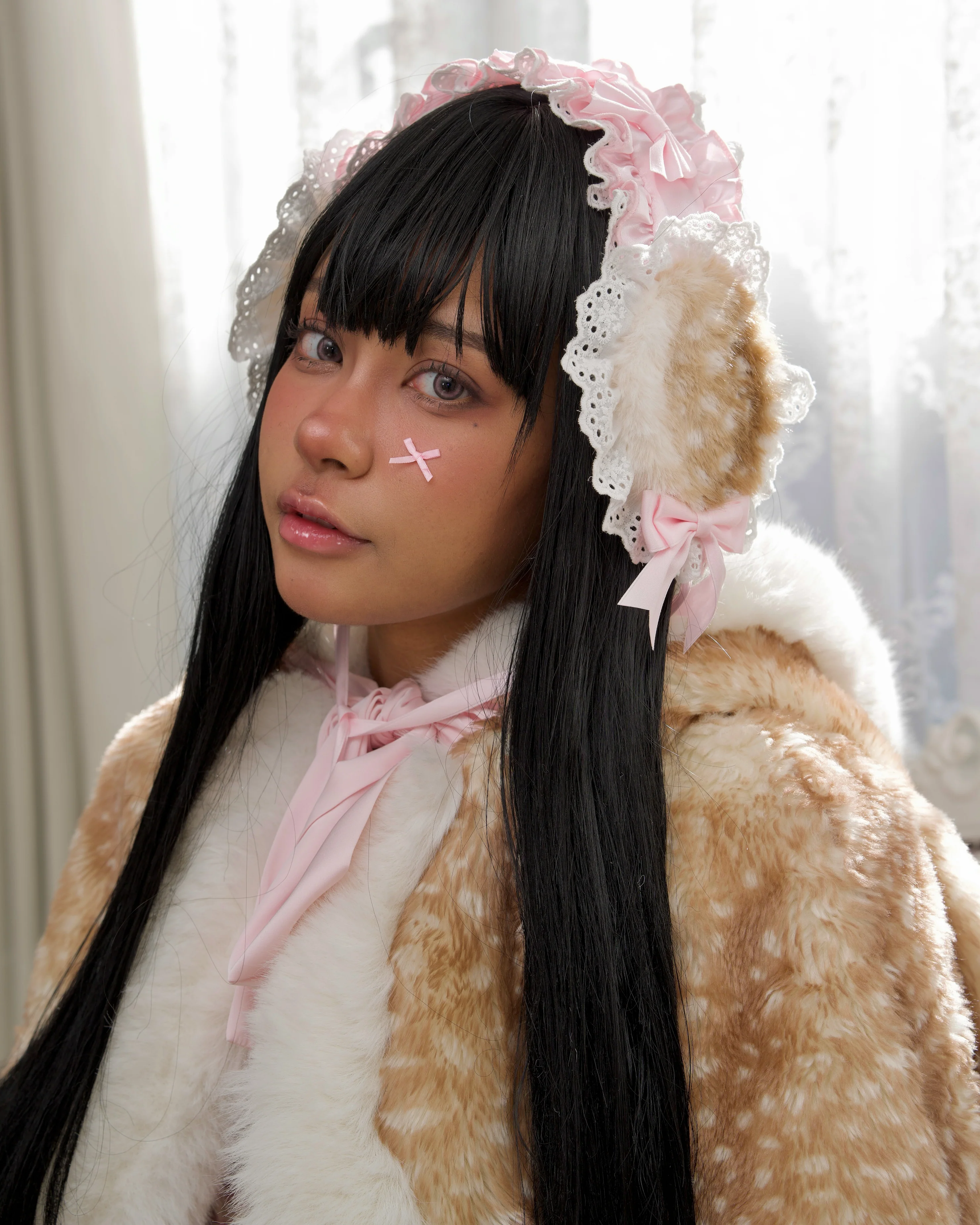 Winterbelle's Bow Ear Warmer - Fawn Brown x Pink - Image 3