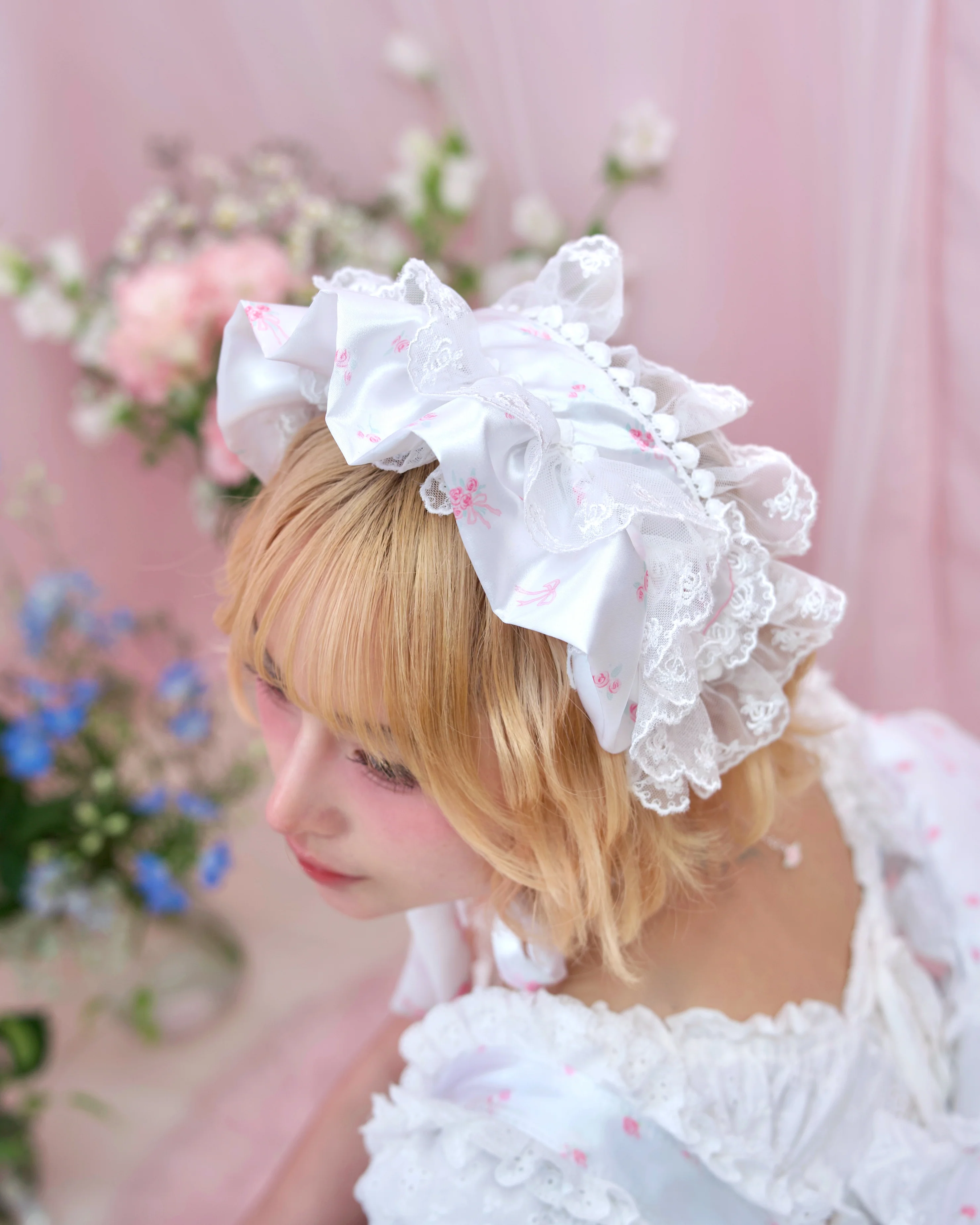 Rosette Ruffle Bonnet - White // PREORDER - Image 4