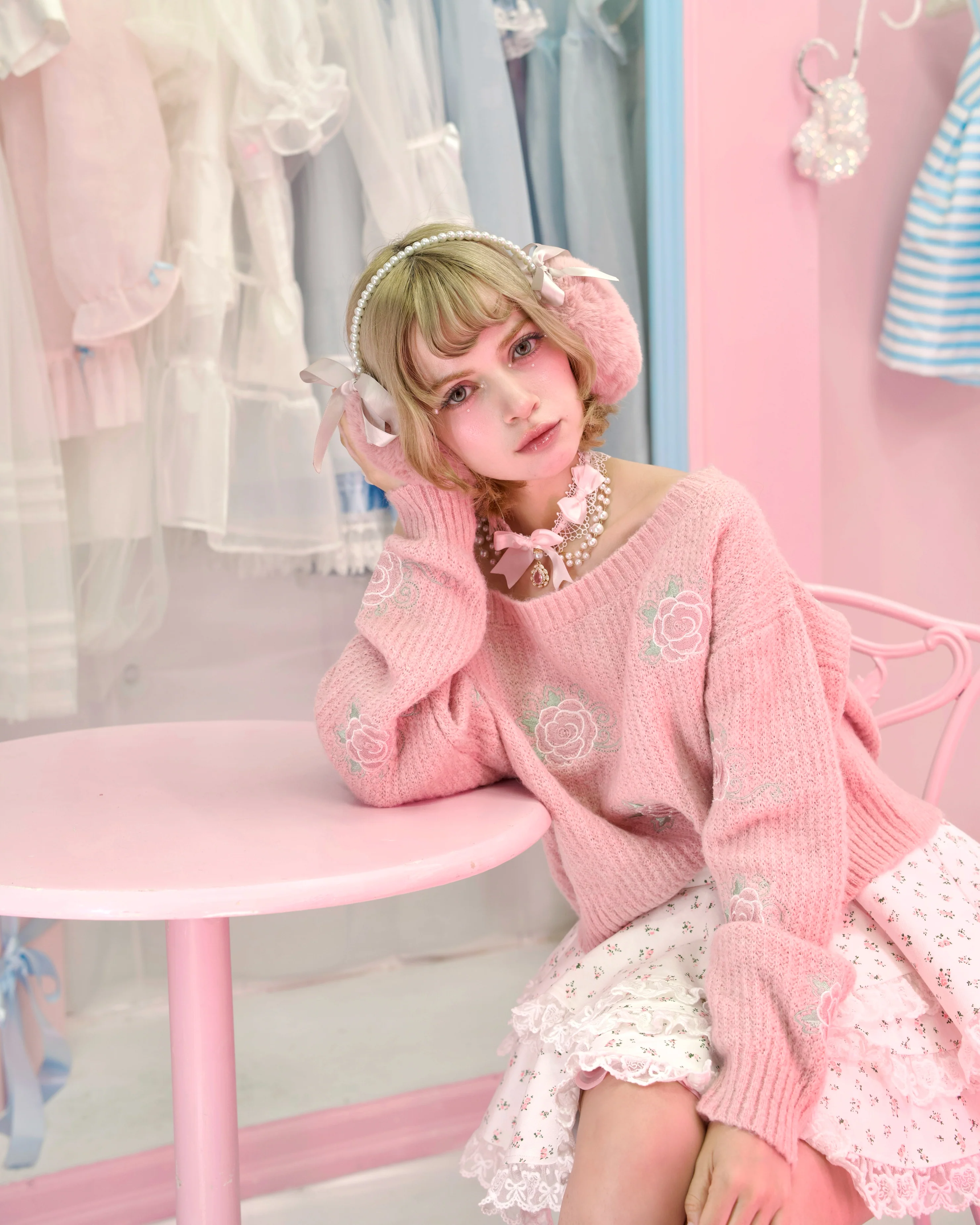 Dreamy Rose Off-Shoulder Jumper - Pink - Image 5