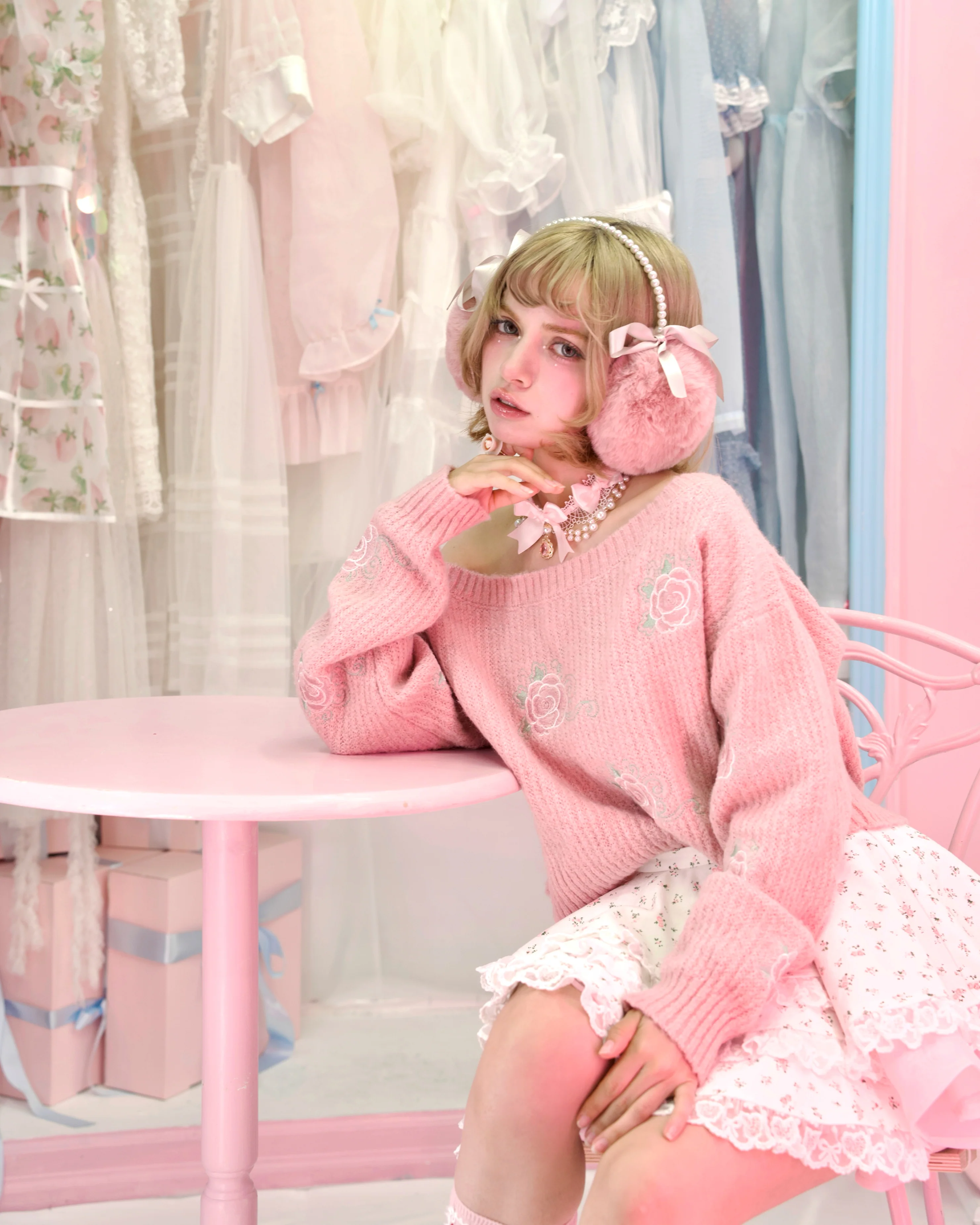 Dreamy Rose Off-Shoulder Jumper - Pink - Image 6