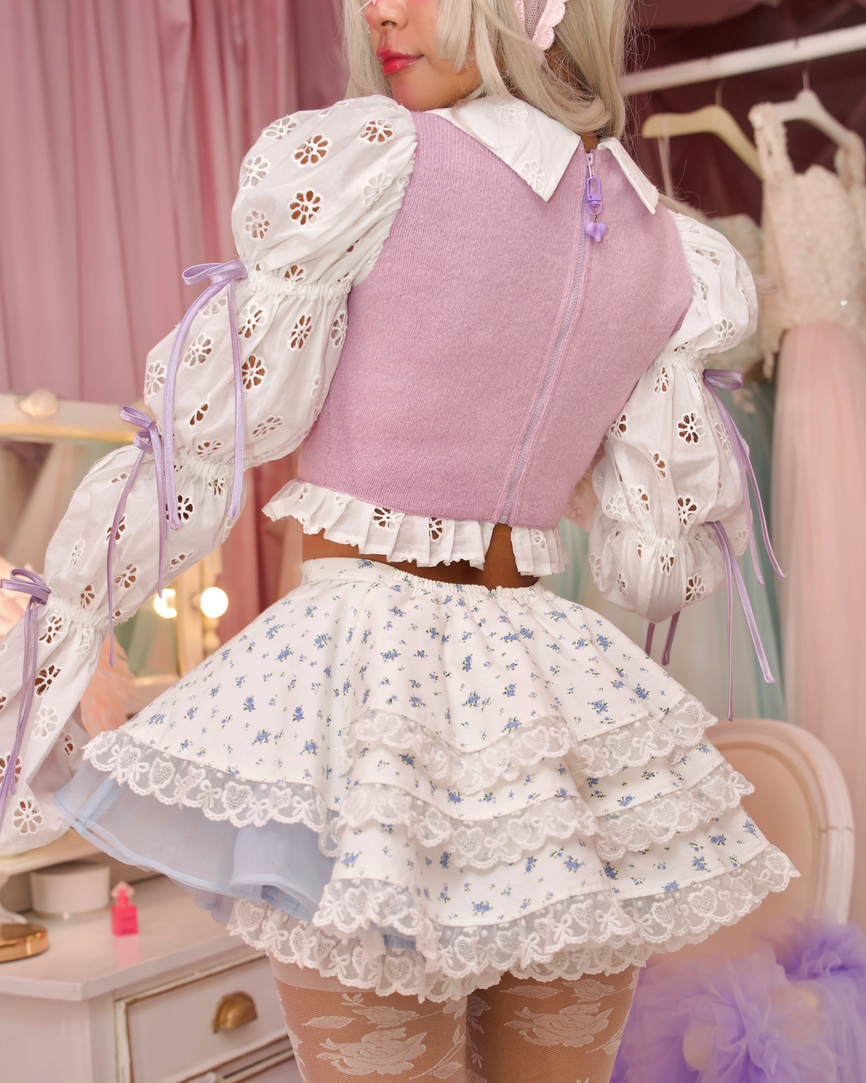 Peekaboo Tulle Floral Skirt - Blue - Image 4