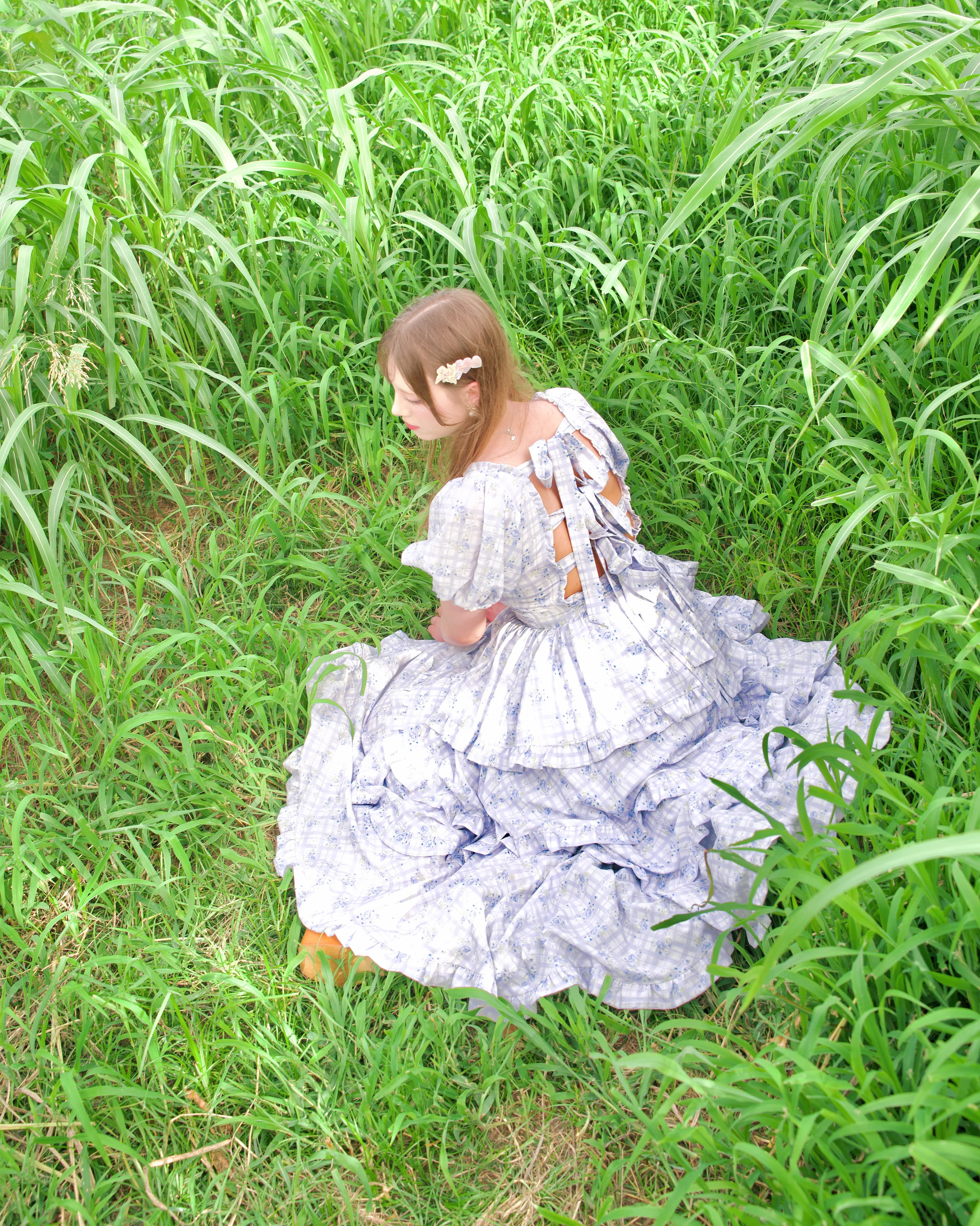 Ribbon Sweetheart Long Layer Dress Blue - Image 7