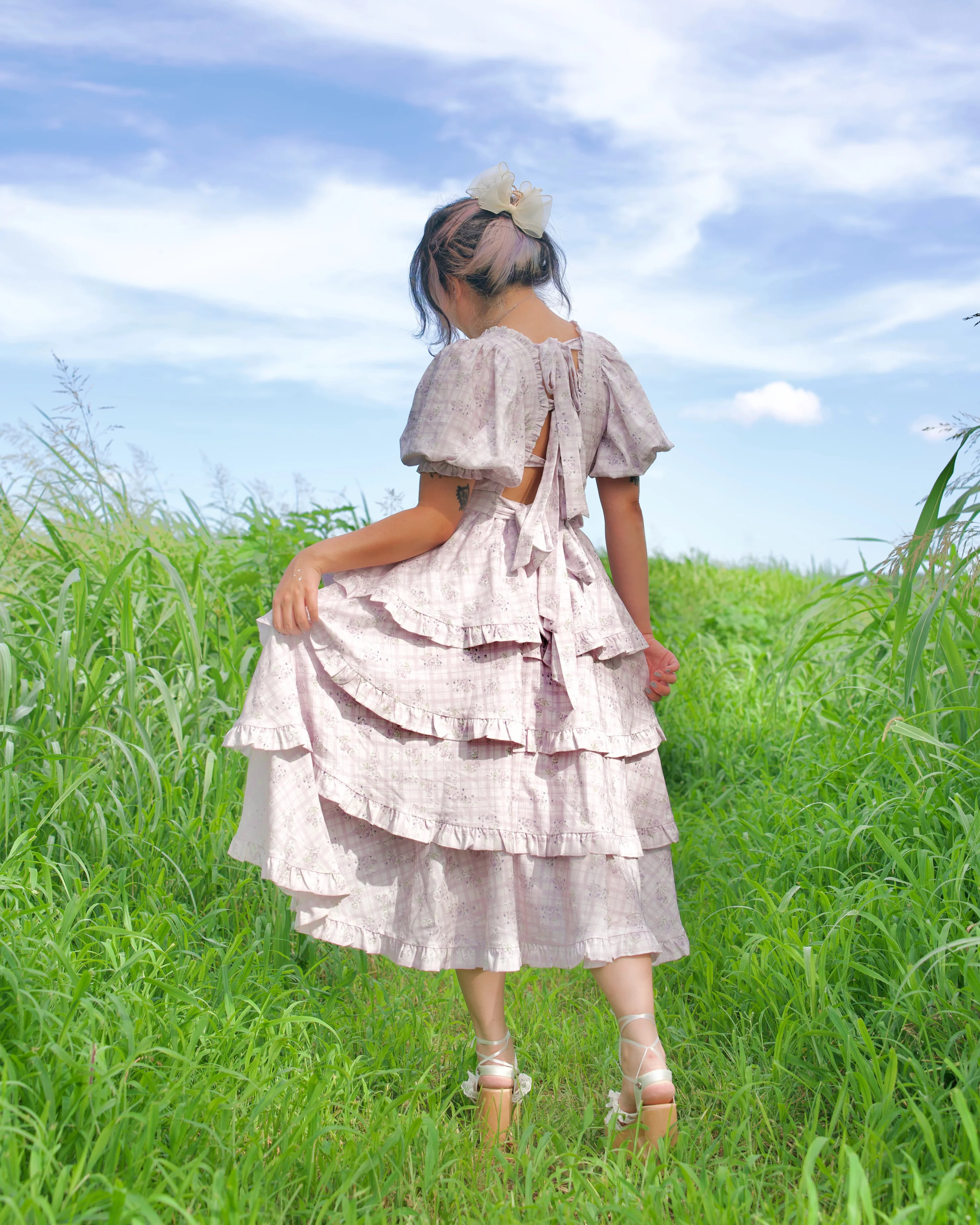 Ribbon Sweetheart Long Layer Dress Lilac - Image 2