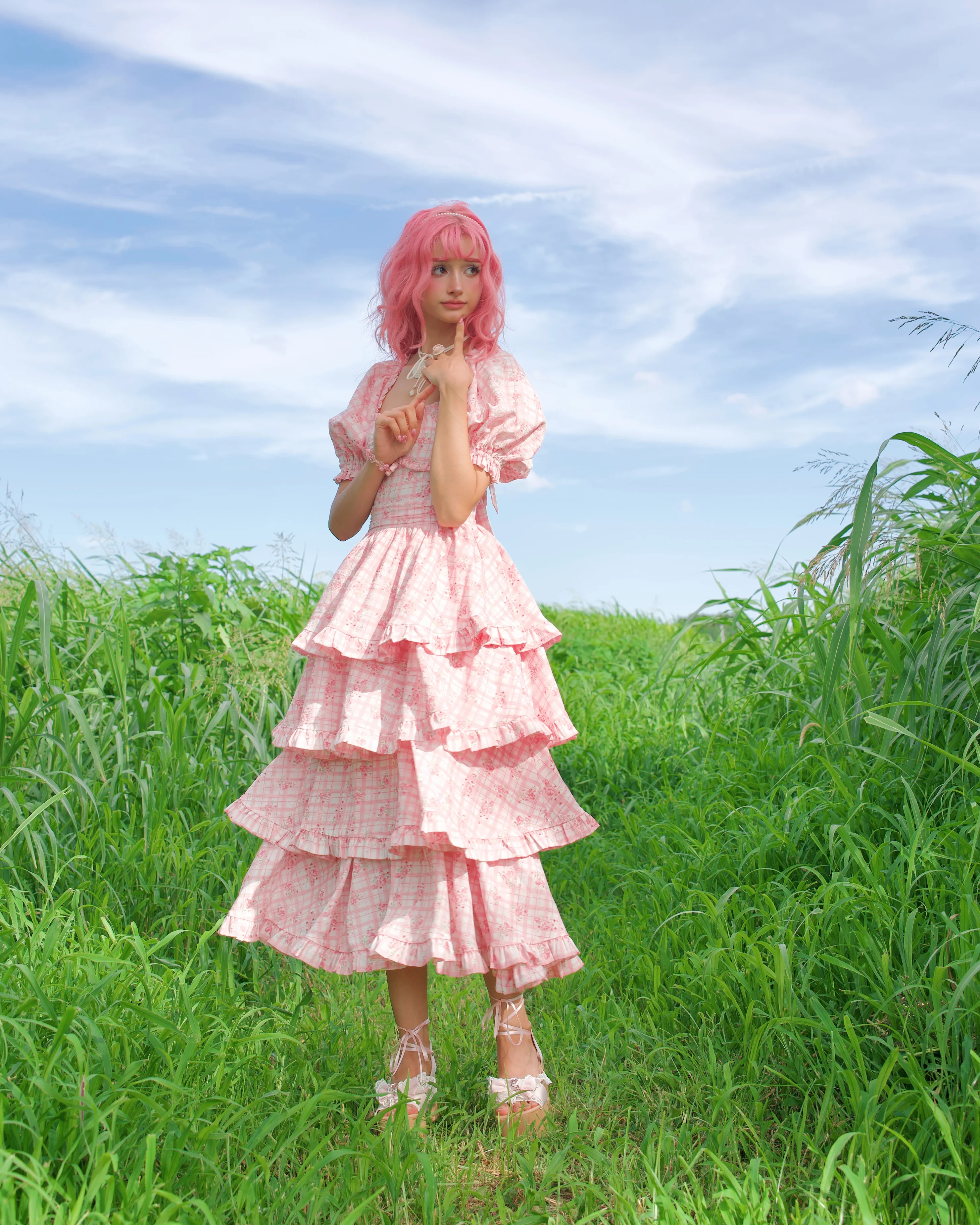 Ribbon Sweetheart Long Layer Dress Pink - Image 3