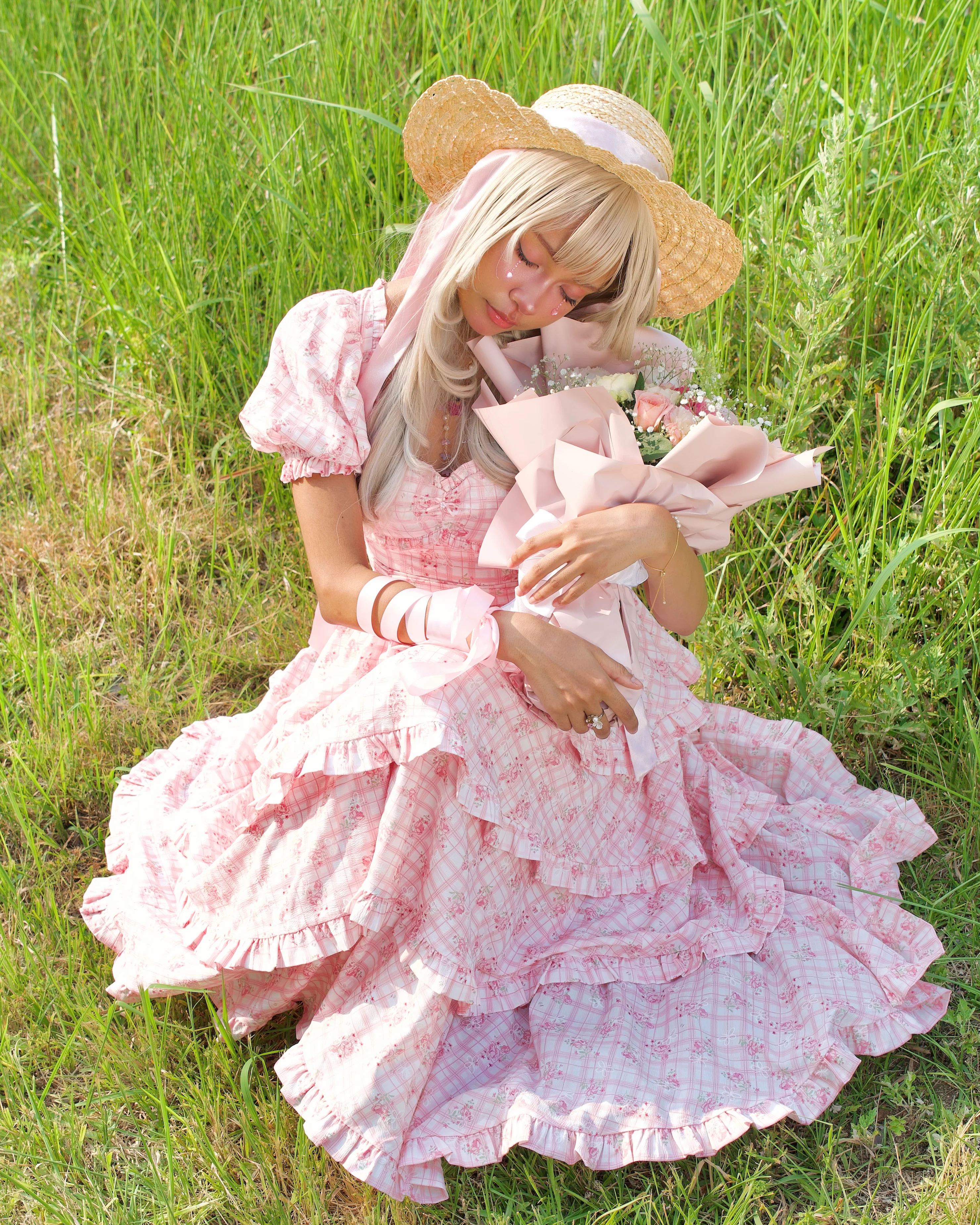 Ribbon Sweetheart Long Layer Dress Pink - Image 5