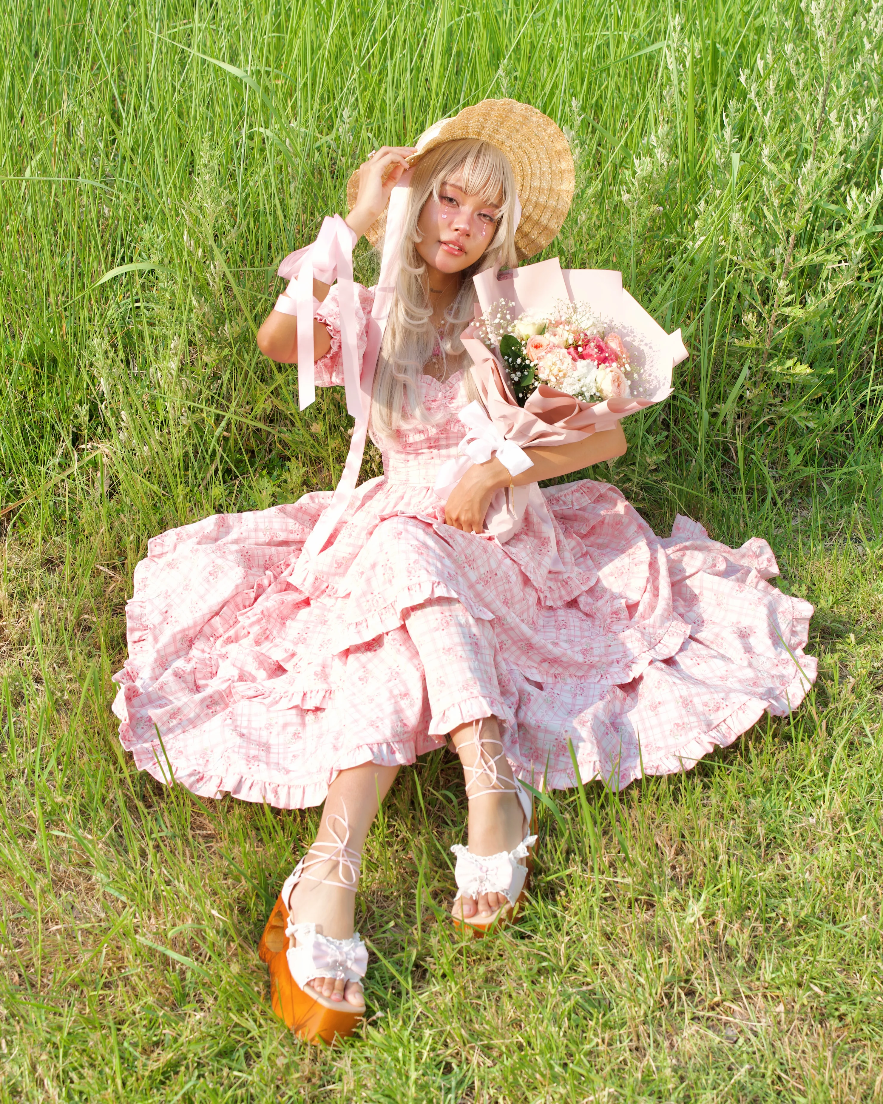 Ribbon Sweetheart Long Layer Dress Pink - Image 6