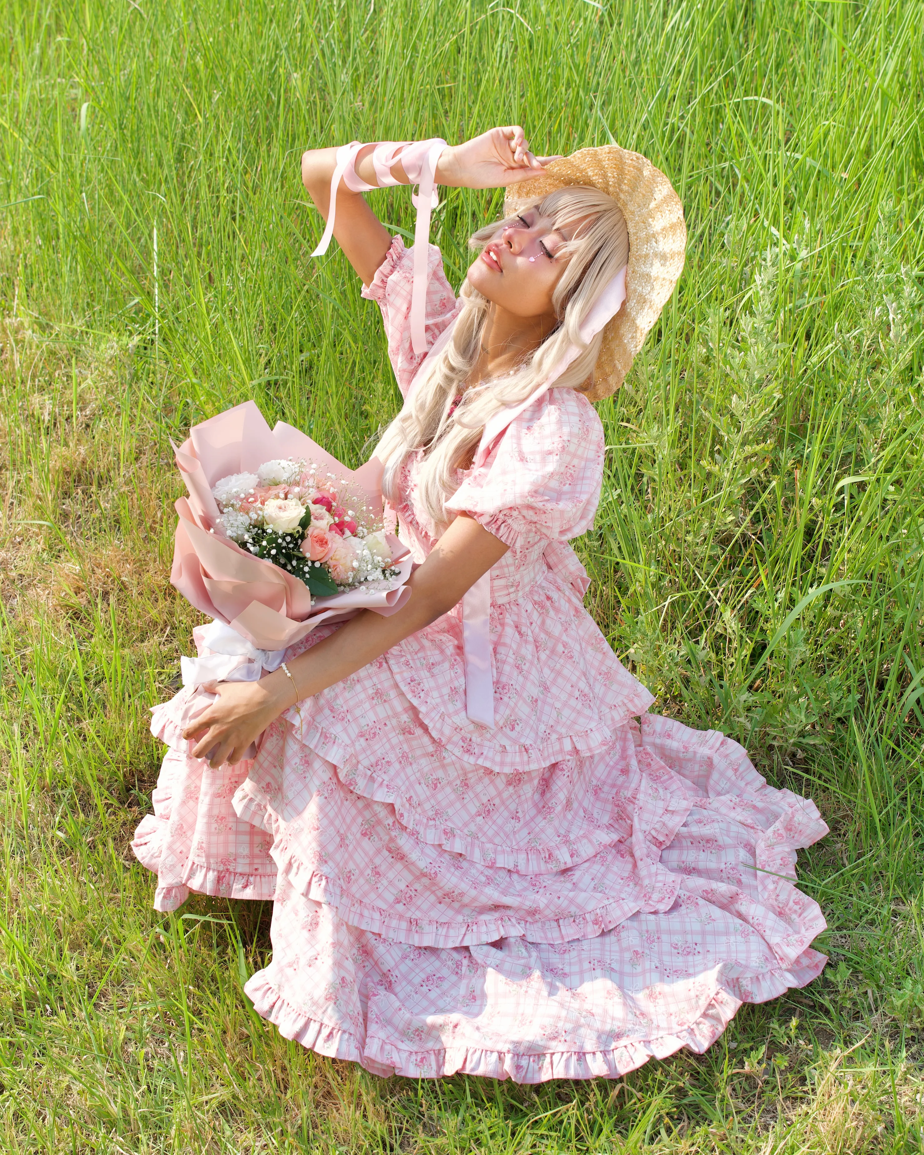 Ribbon Sweetheart Long Layer Dress Pink - Image 7