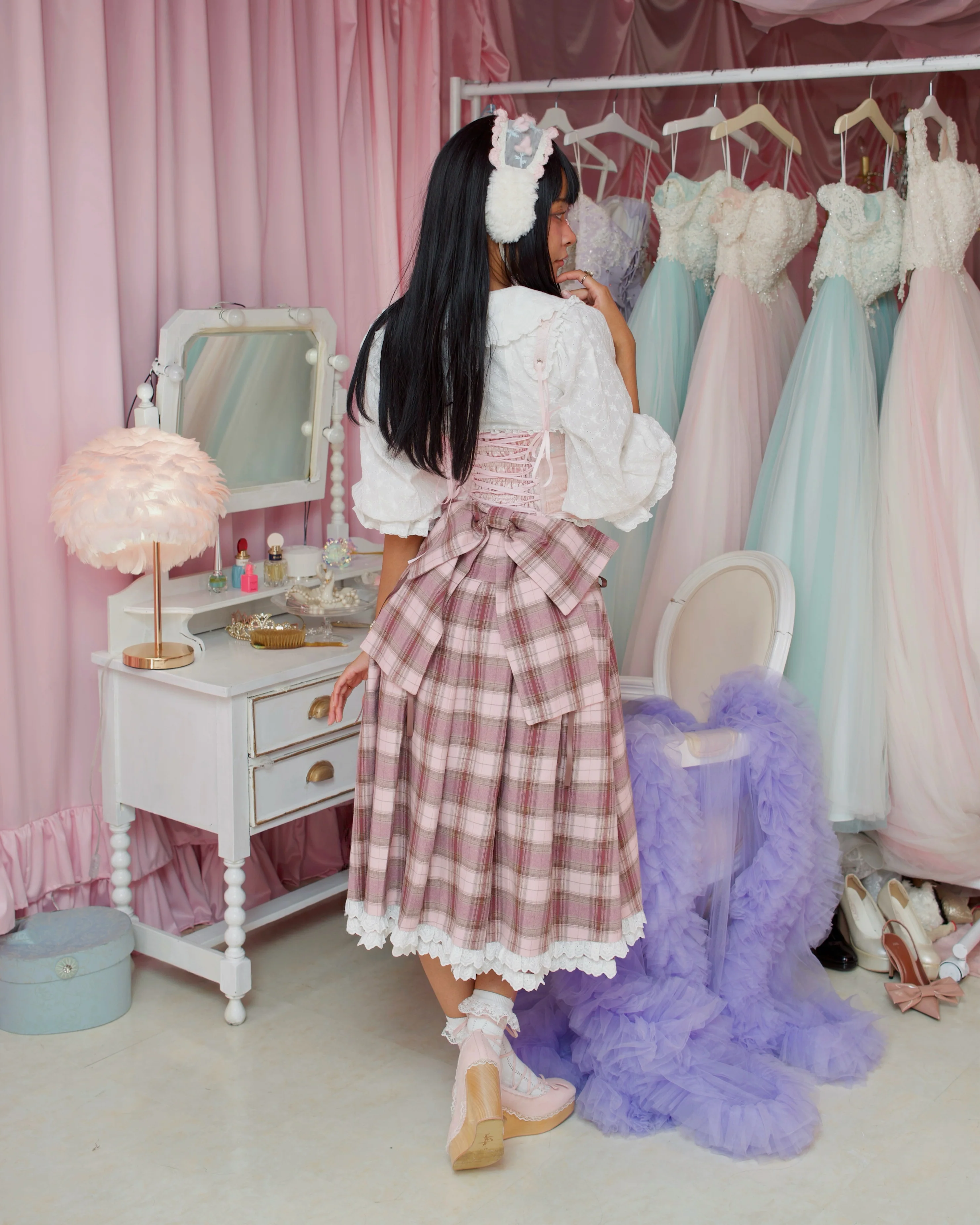 Elegant Ribbon Long Skirt - Pink - Image 5