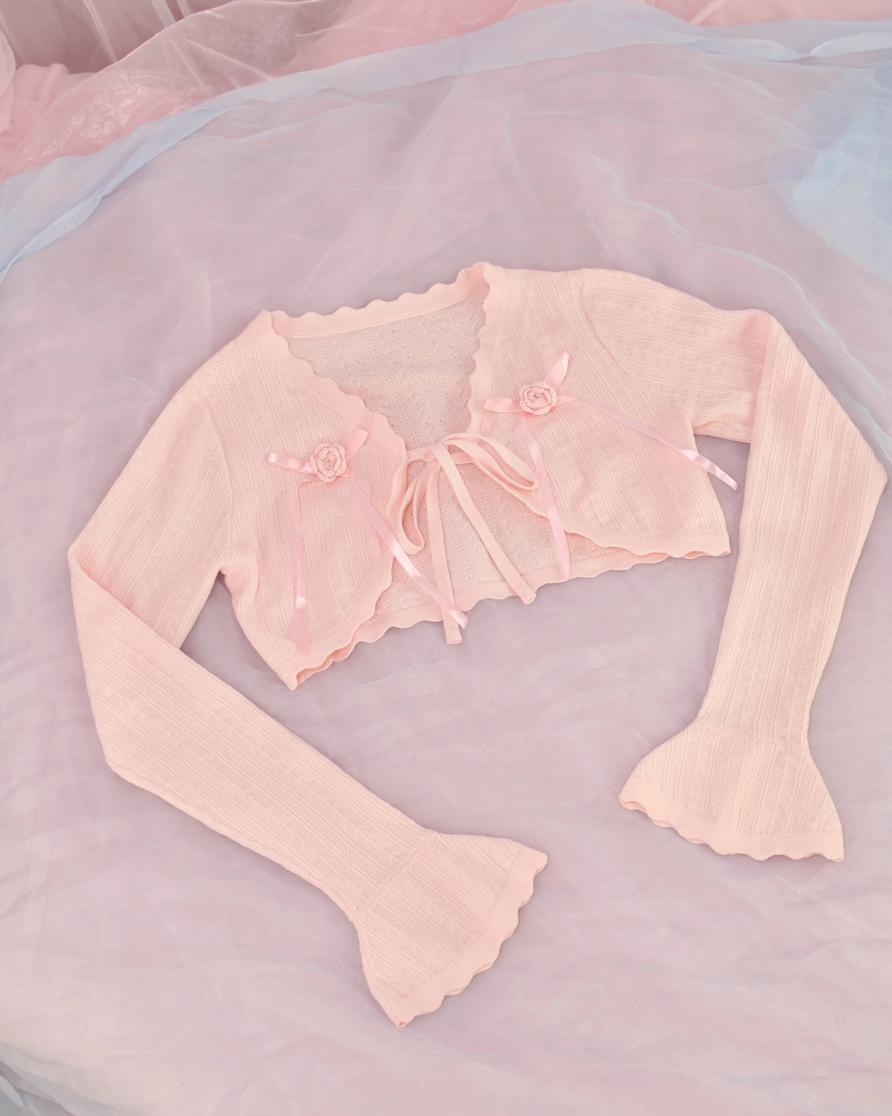 Rosalie Knit Cotton Bolero Cardigan - Pink - Image 4