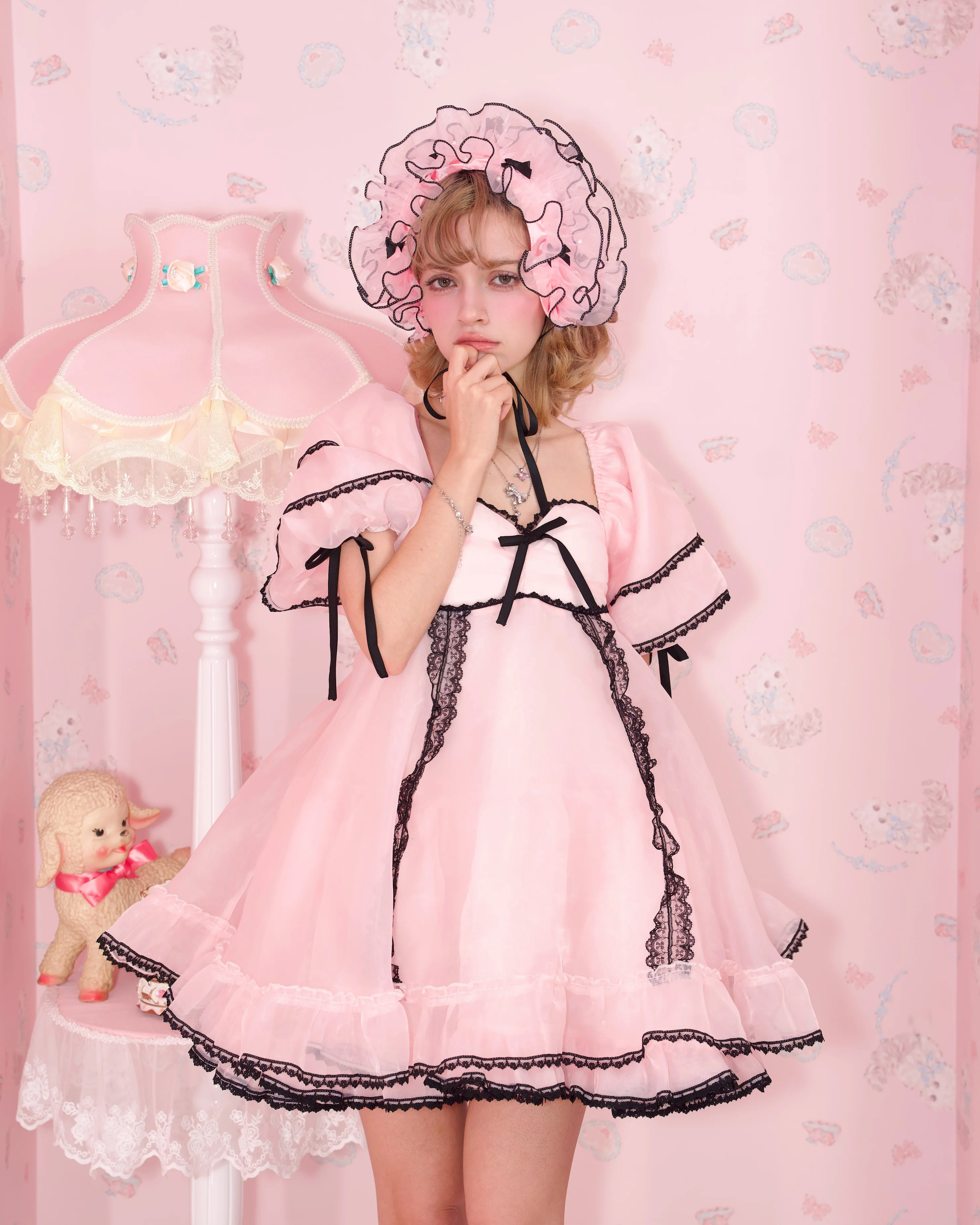 Rosy Pirouette Frill Ribbon Headdress - Midnight Pink (Pink x Black) - Image 7