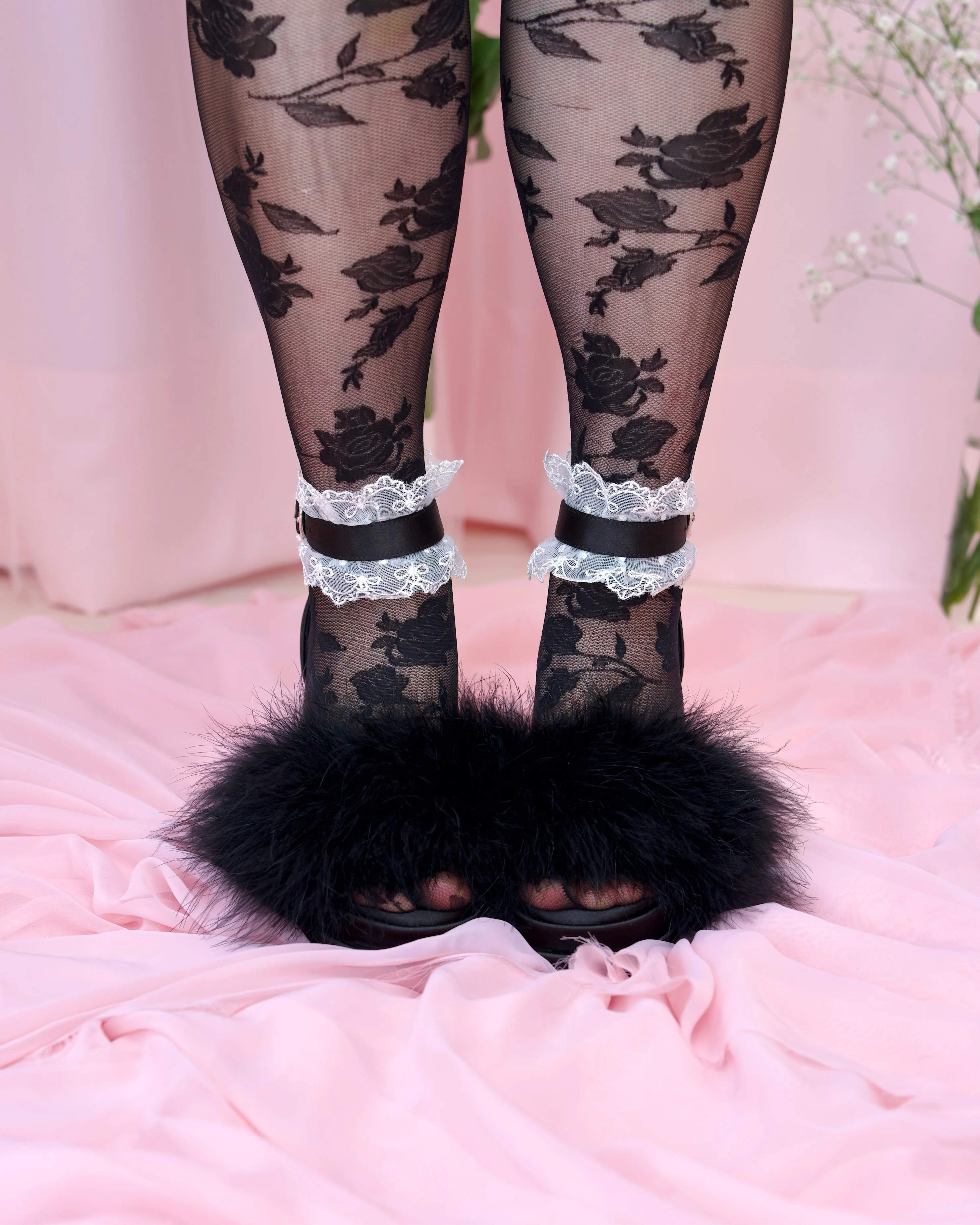 Strawberry Milk Fluffy Platform Heels - Black // PREORDER - Image 2