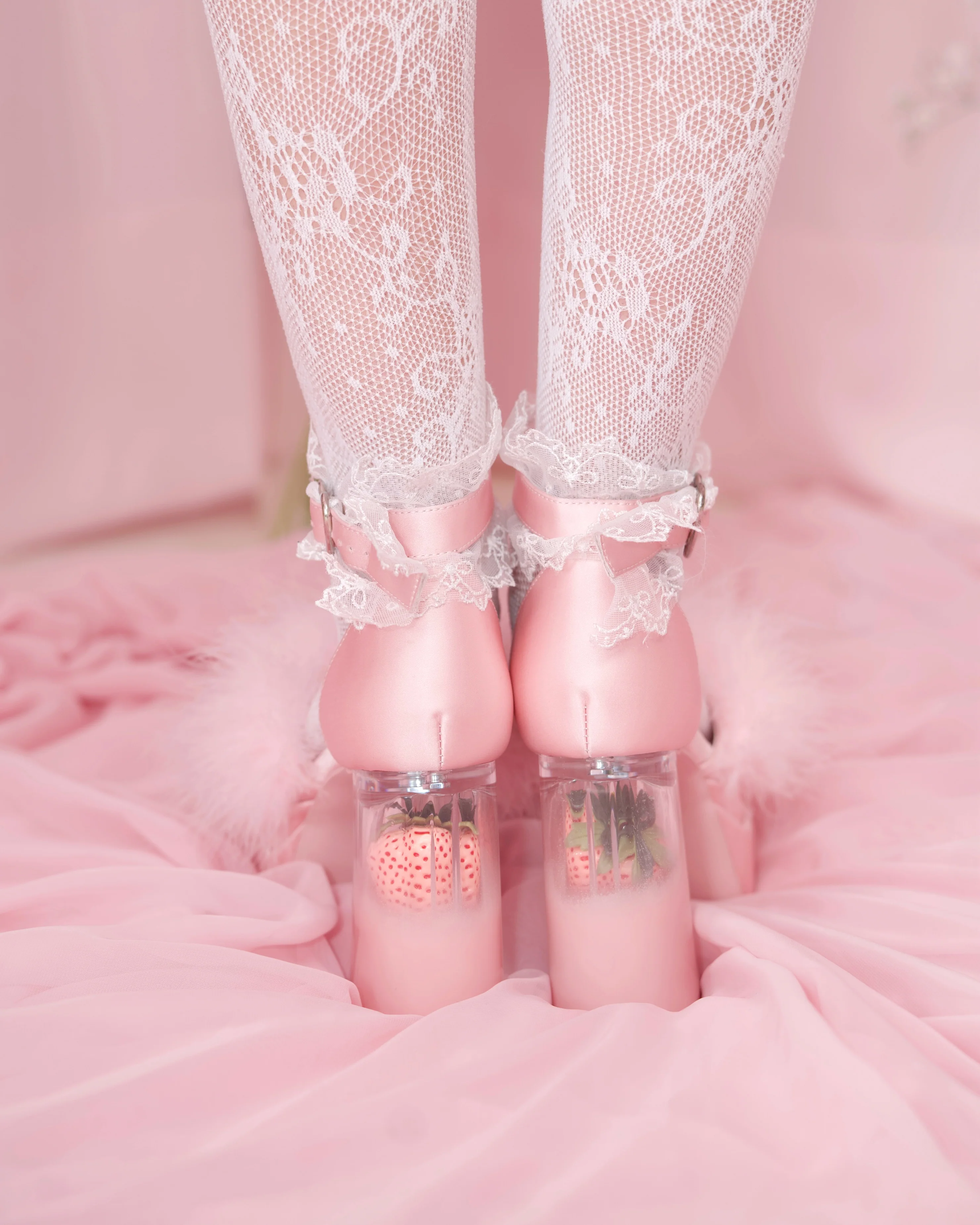 Strawberry Milk Fluffy Platform Heels - Pink // PREORDER - Image 3