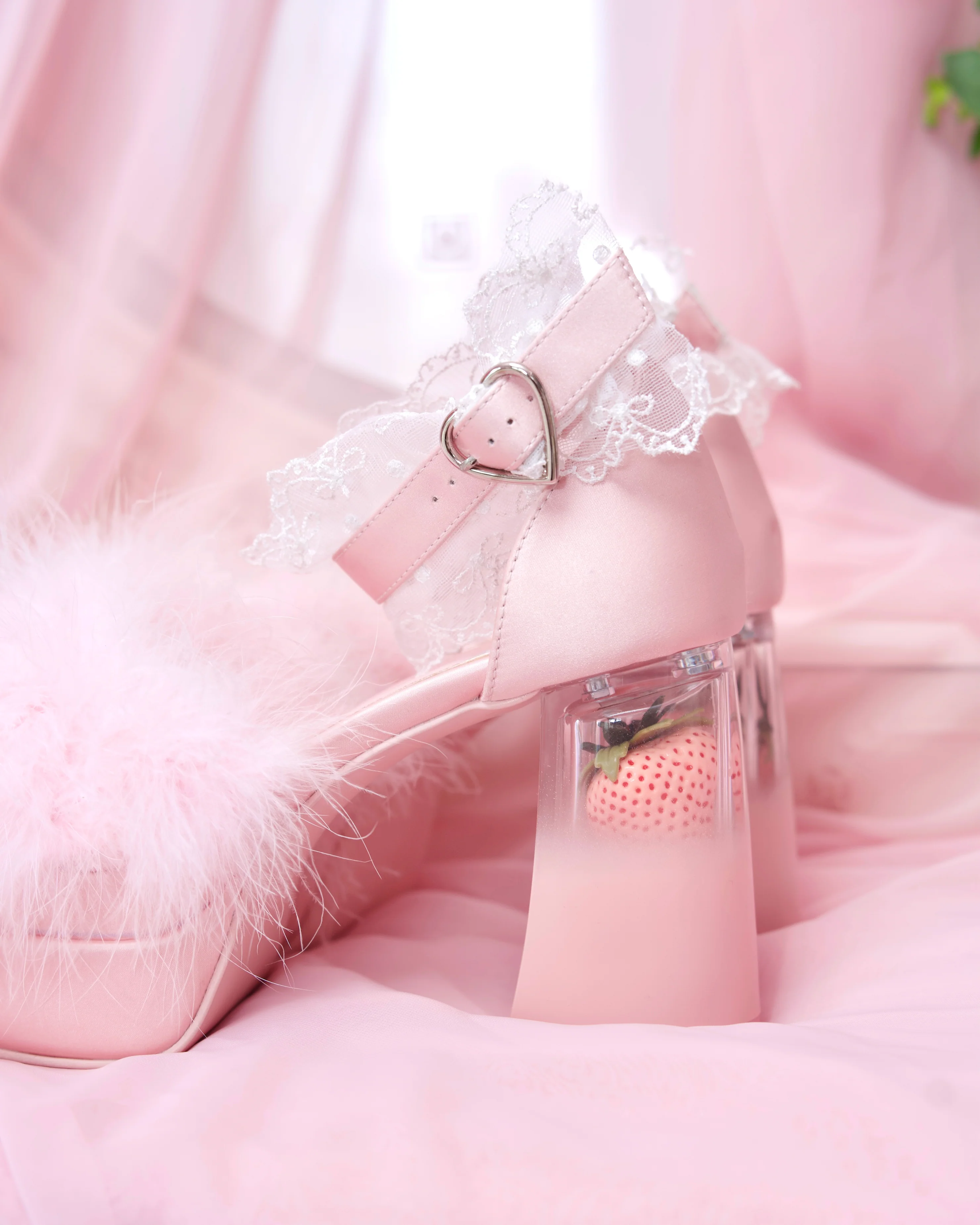 Strawberry Milk Fluffy Platform Heels - Pink // PREORDER - Image 4