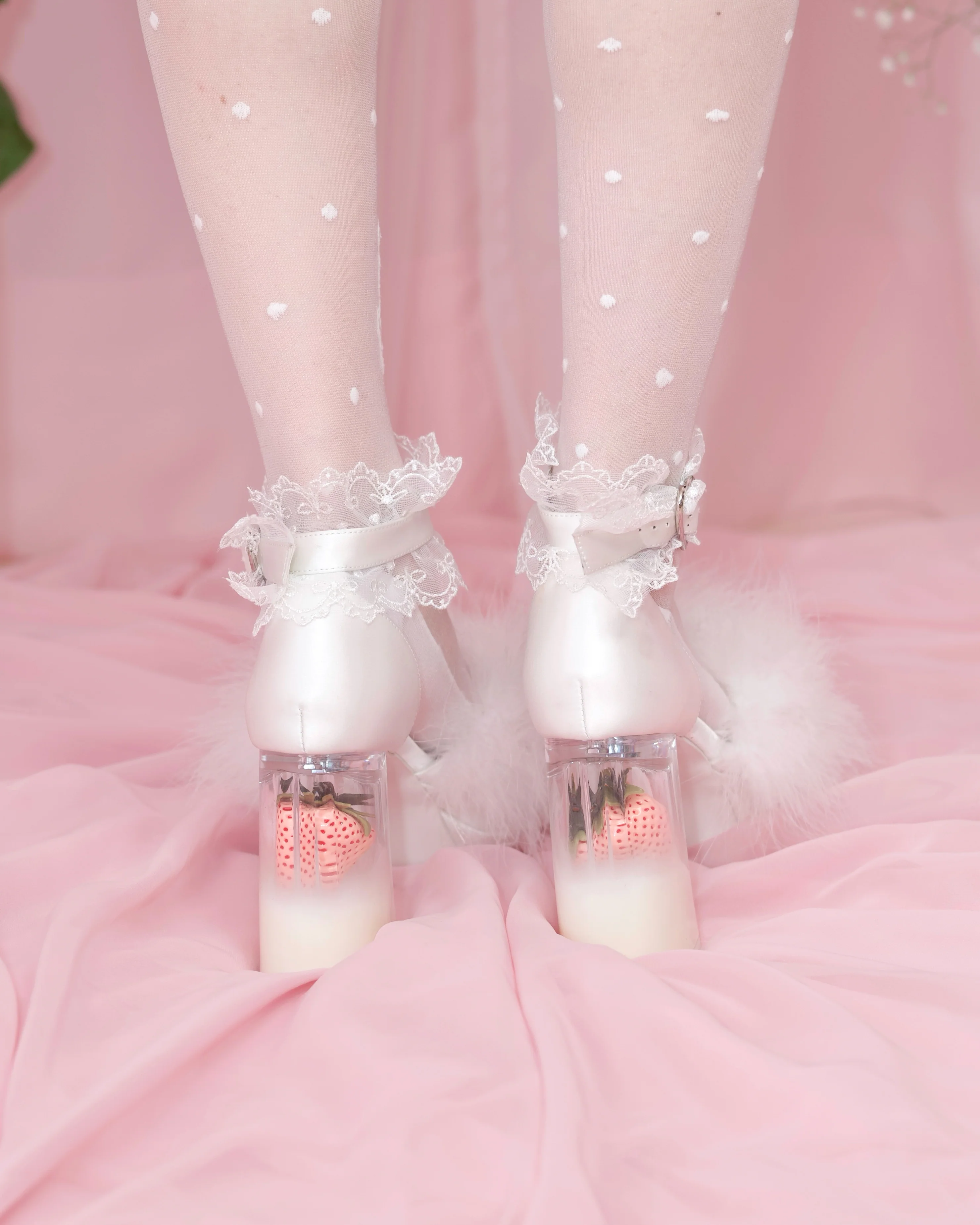 Strawberry Milk Fluffy Platform Heels - White // PREORDER - Image 4