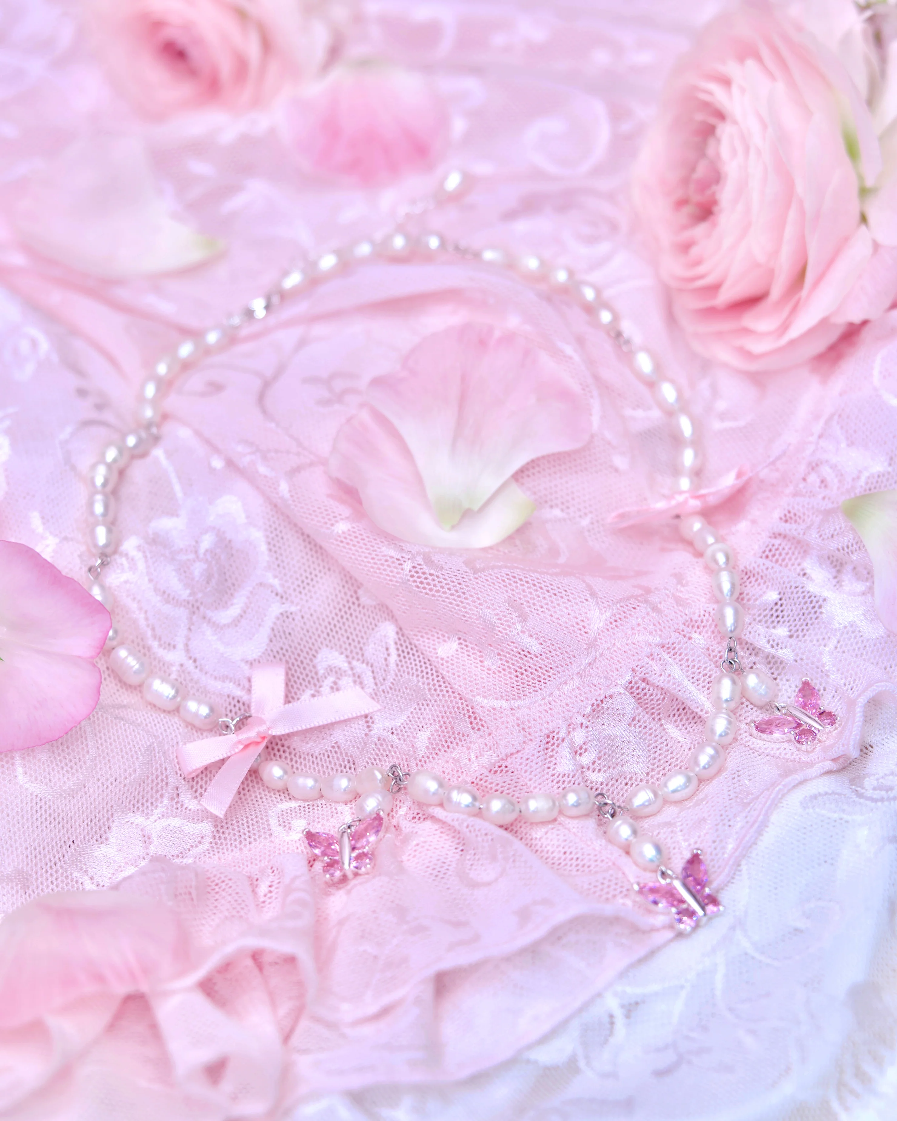 Tied in Pearls Butterfly Necklace - Pink - Image 3